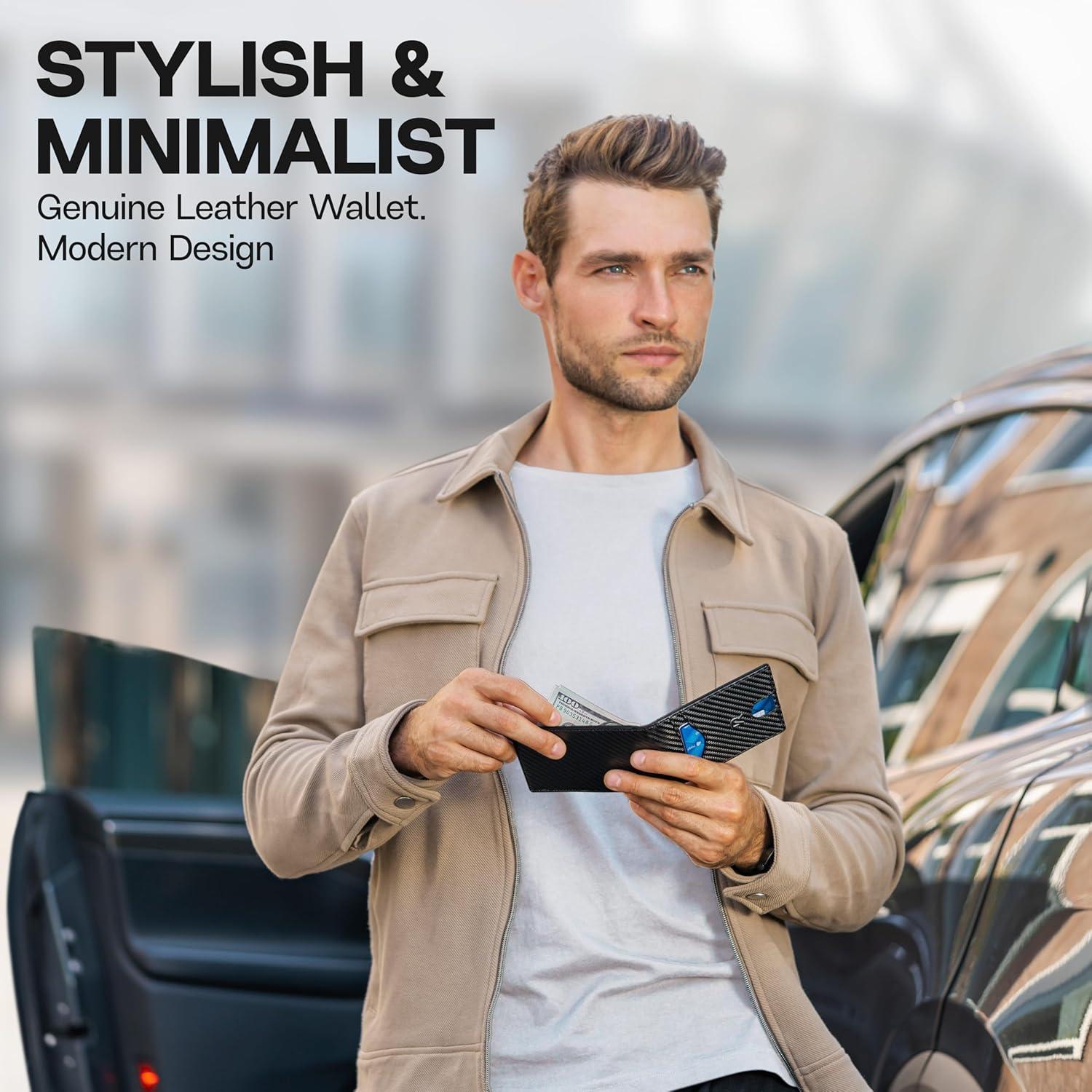 Billetera delgada Ronyxet de cuero con bloqueo RFID - Carbono Negro