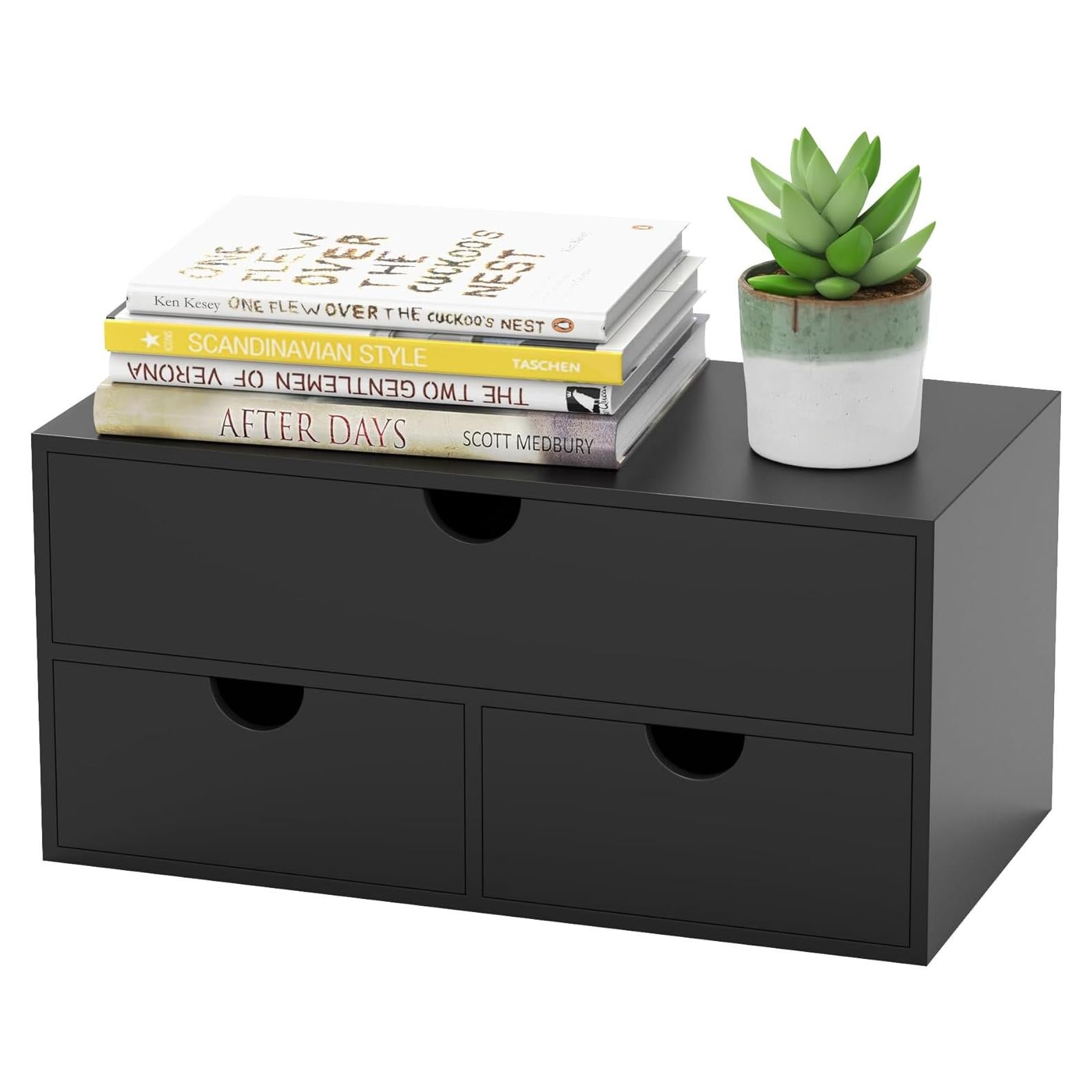 Organizador de Escritorio WISUCART de Bambú 3 Cajones Negro