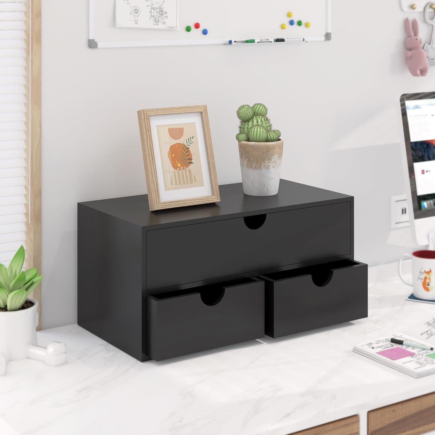 Organizador de Escritorio WISUCART de Bambú 3 Cajones Negro