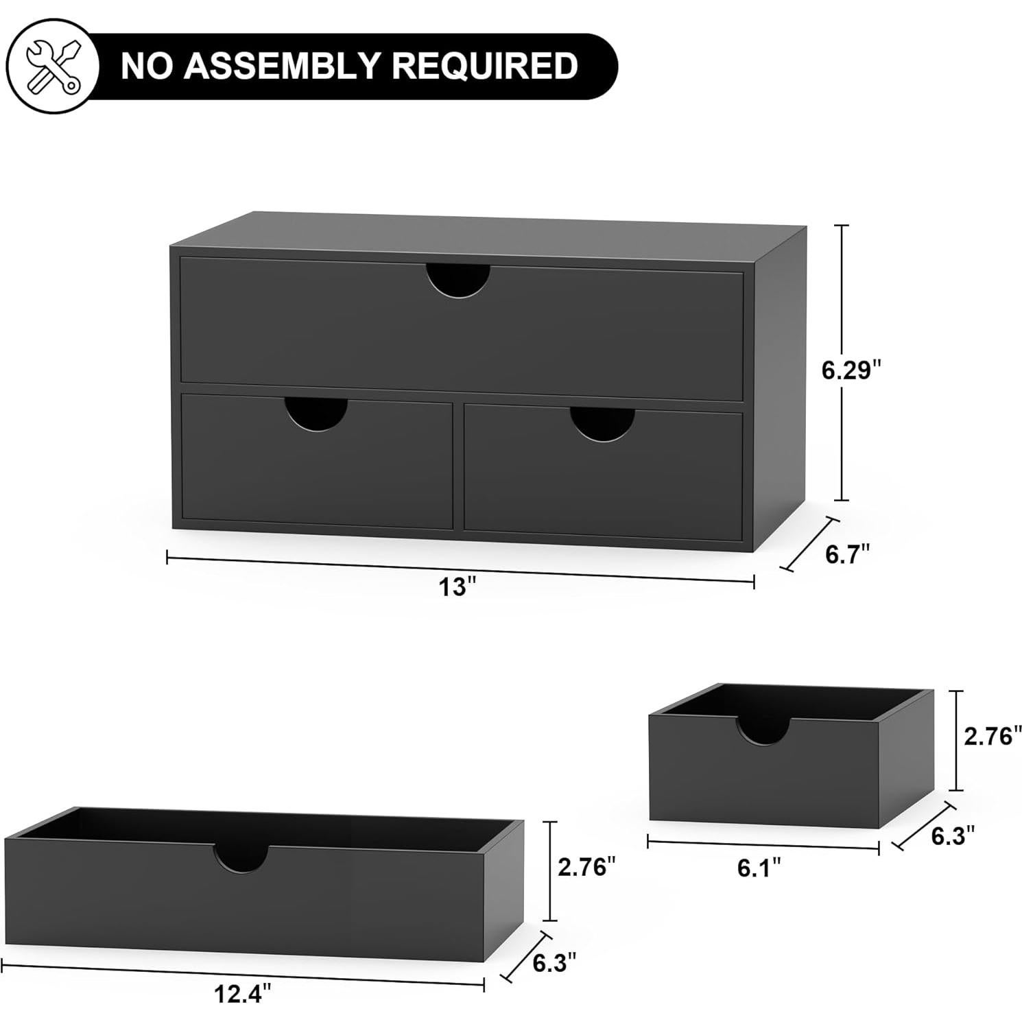 Organizador de Escritorio WISUCART de Bambú 3 Cajones Negro