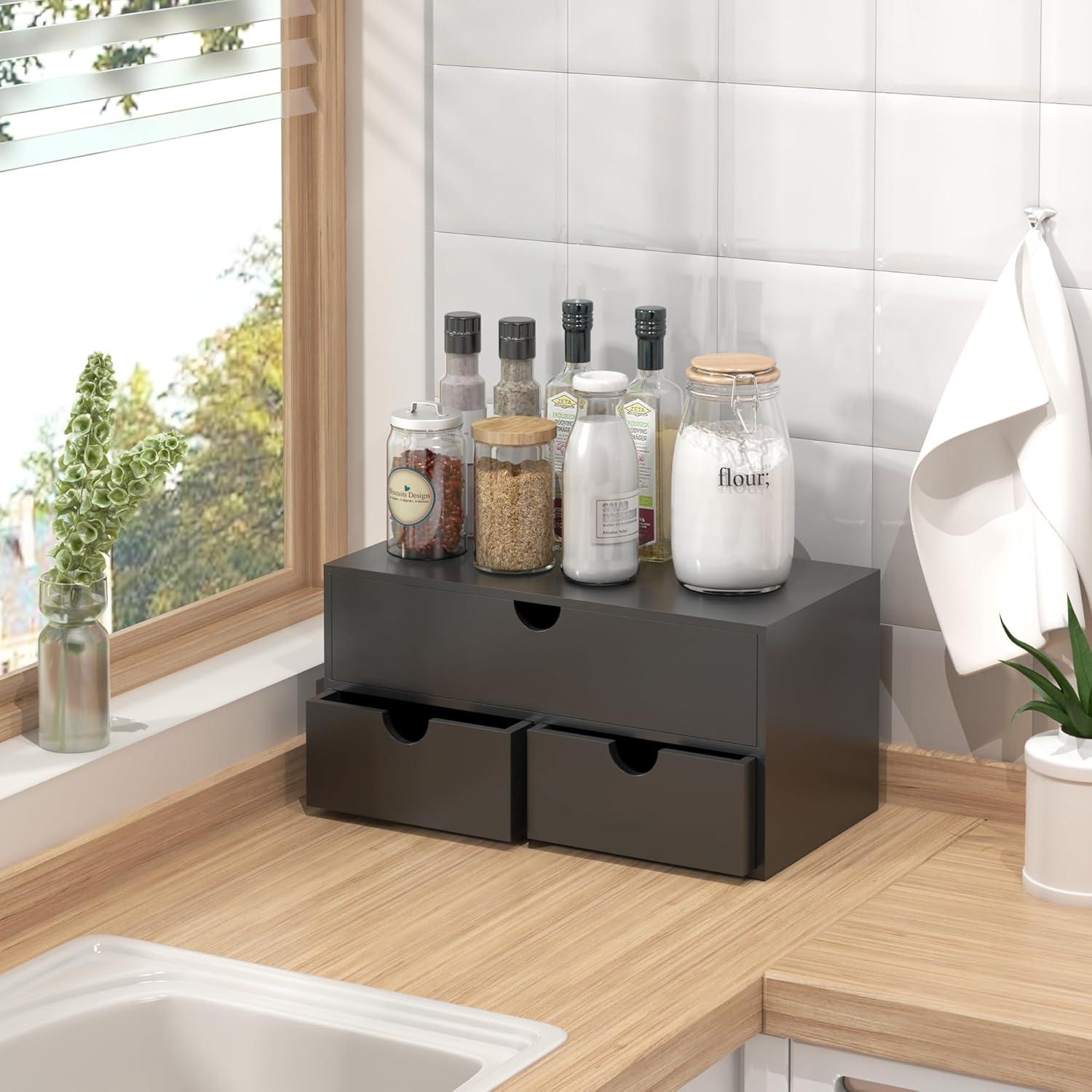 Organizador de Escritorio WISUCART de Bambú 3 Cajones Negro