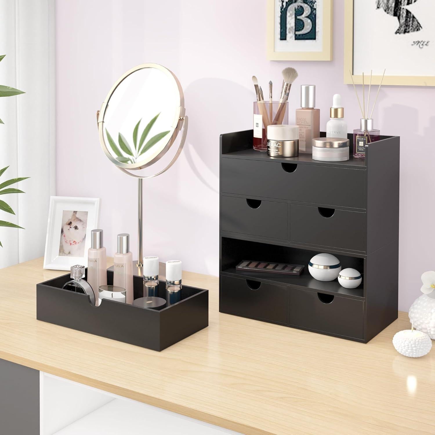 Organizador de Escritorio WISUCART de Bambú 3 Cajones Negro