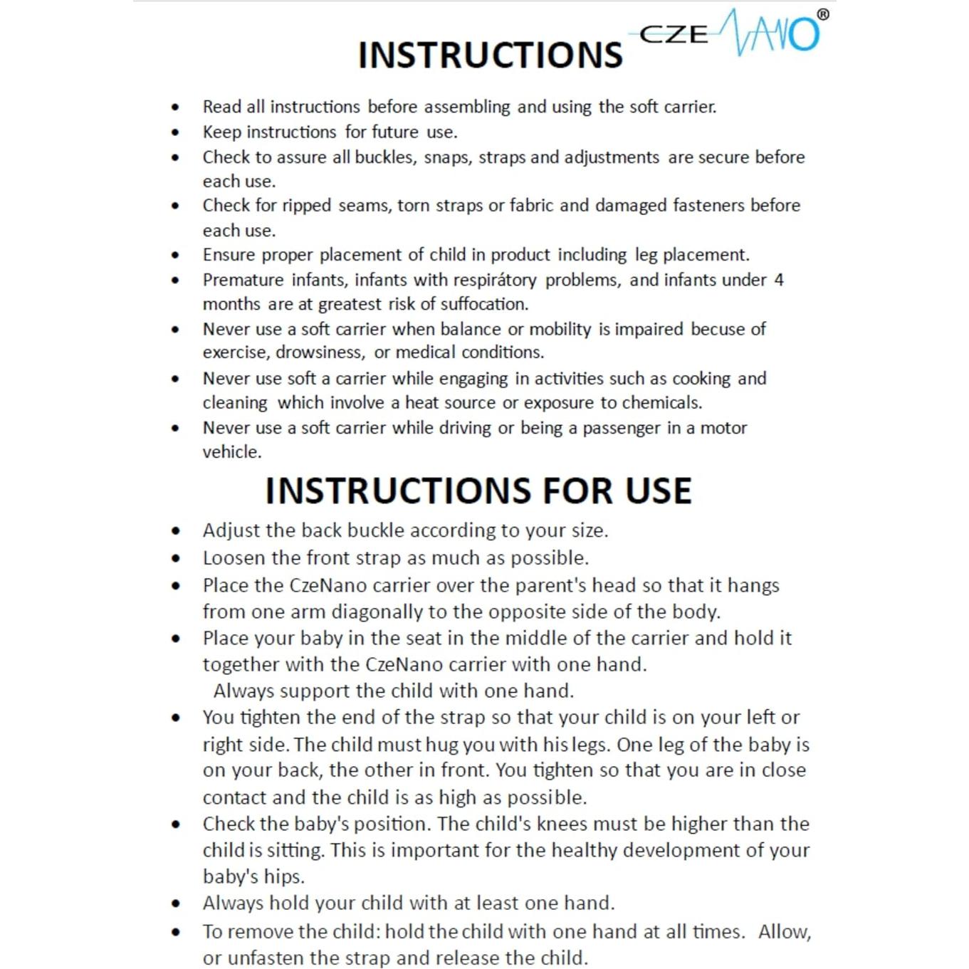 Portabebés Fular CzeNano Algodón Premium Ajustable 0-20 kg