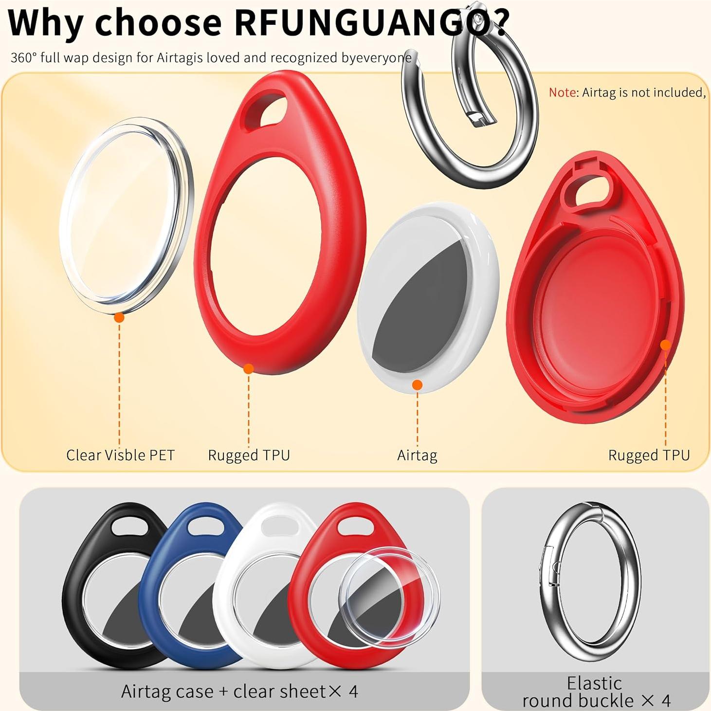 Funda Protectora para AirTag RFUNGUANGO - Paquete de 4 Colores