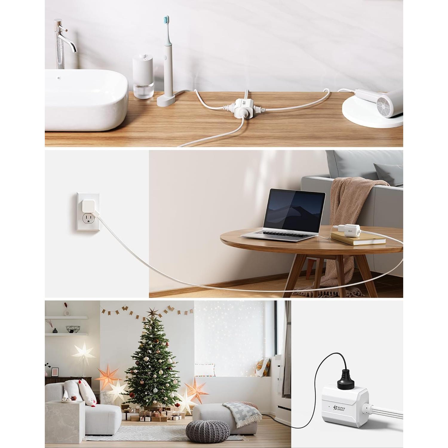 Cable de Extensión 0.46m SUPERDANNY con 3 Salidas y Enchufe Plano