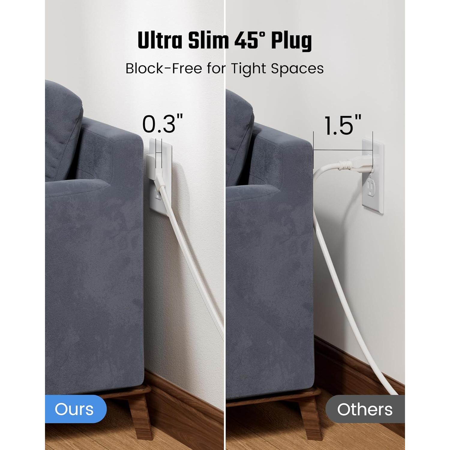 Cable de Extensión 0.46m SUPERDANNY con 3 Salidas y Enchufe Plano