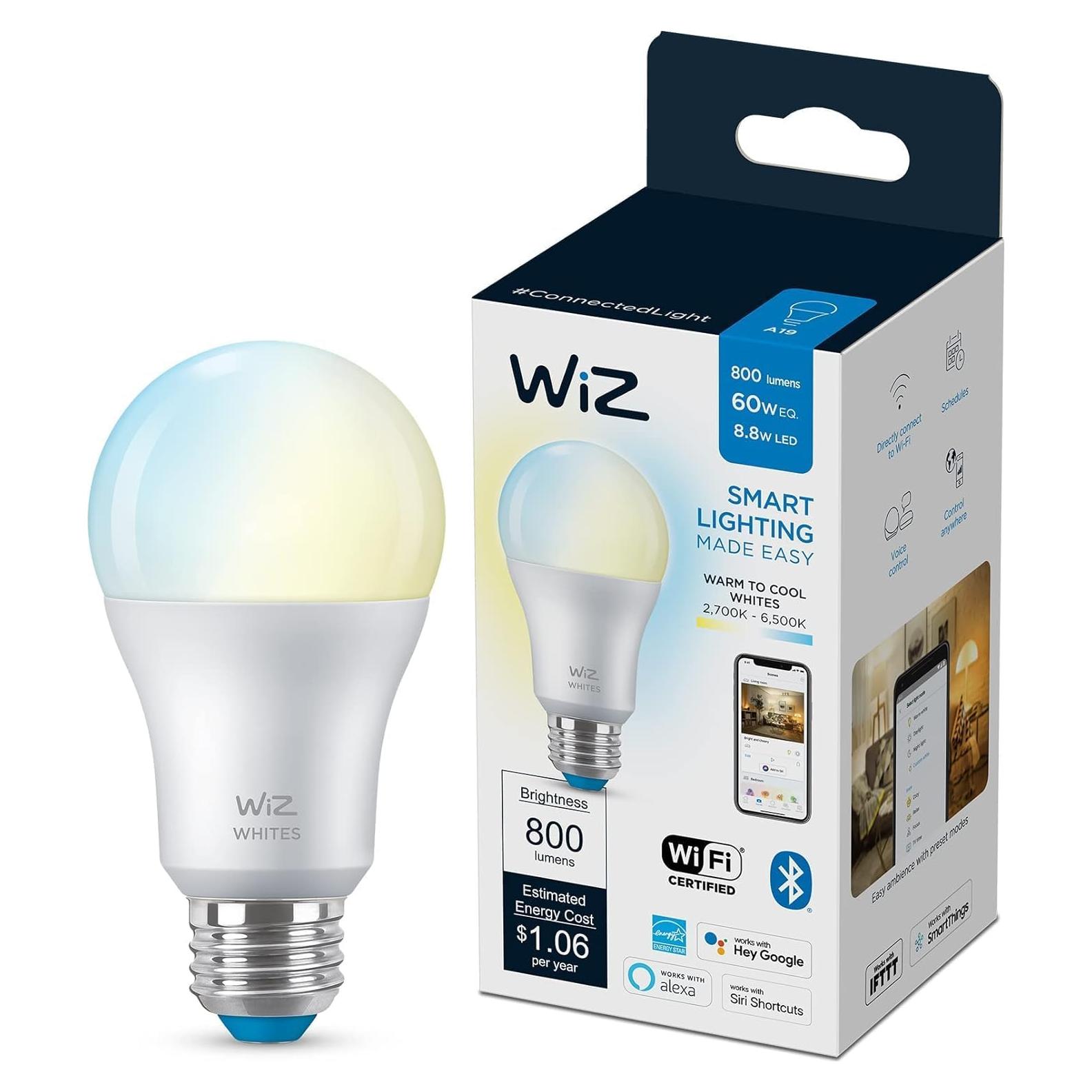 Bombilla LED Inteligente WiZ A19 8.8W Blanca Ajustable - 1 Paquete