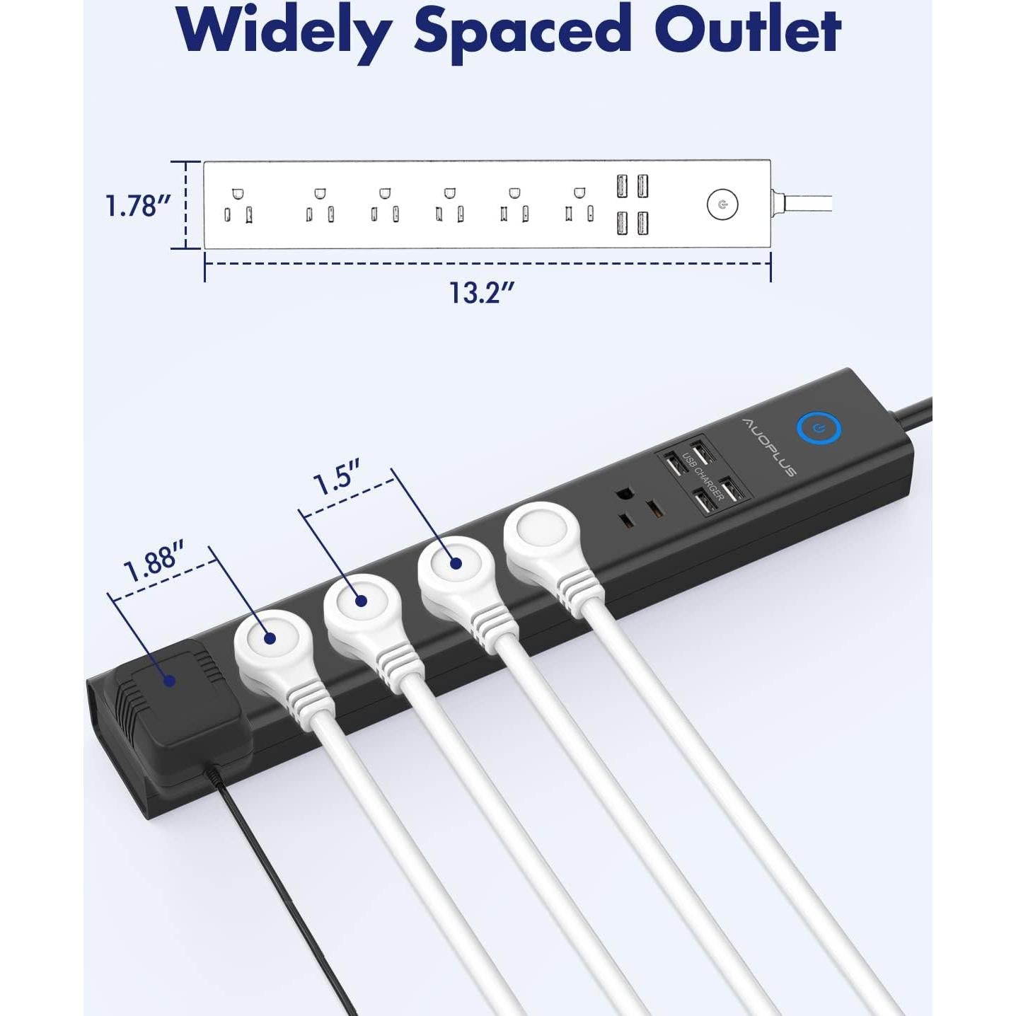 Regleta de Sobretensión AUOPLUS 6 Salidas 4 USB 1.83m