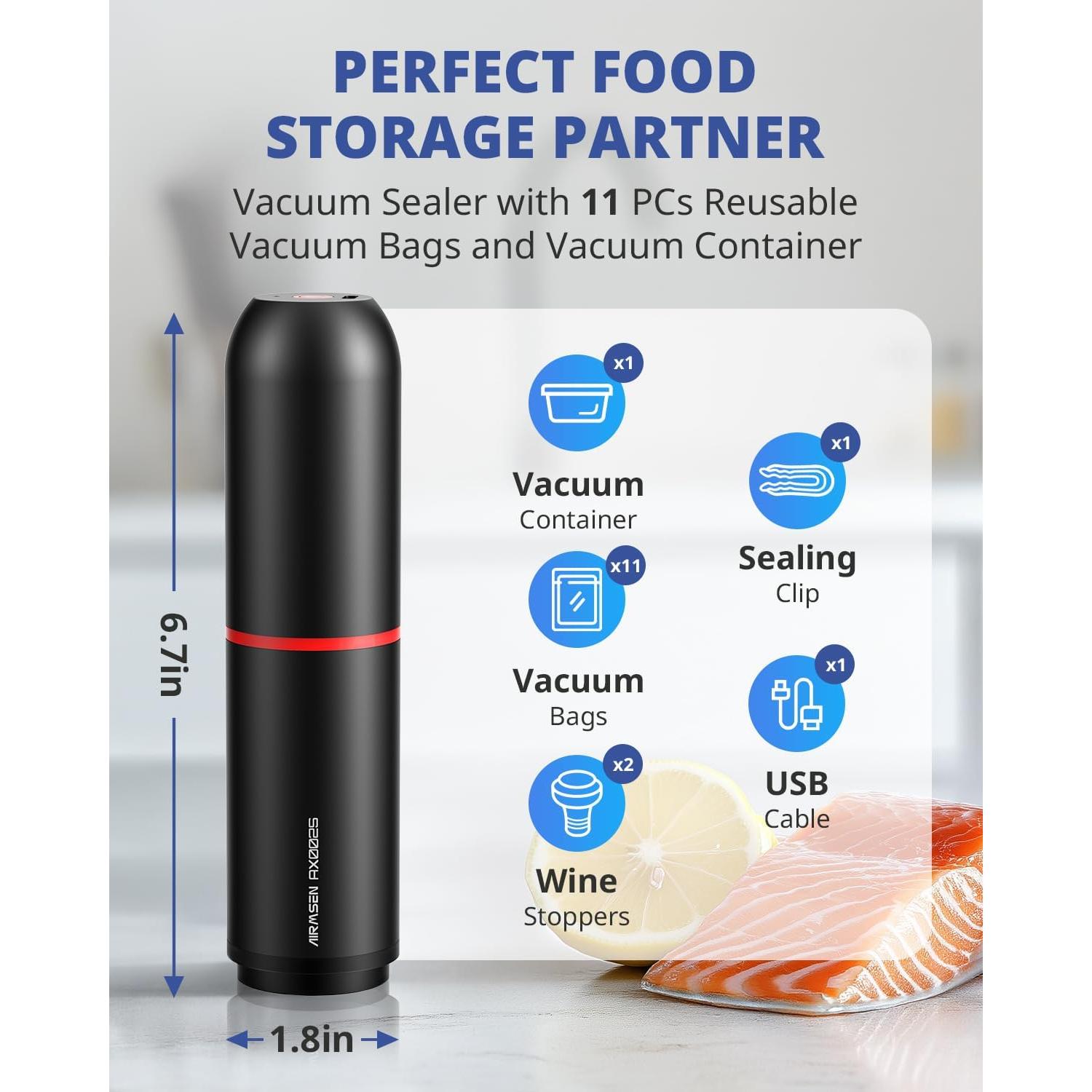 Sellador de Vacío AIRMSEN + Contenedor 1.4L + 11 Bolsas Reutilizables