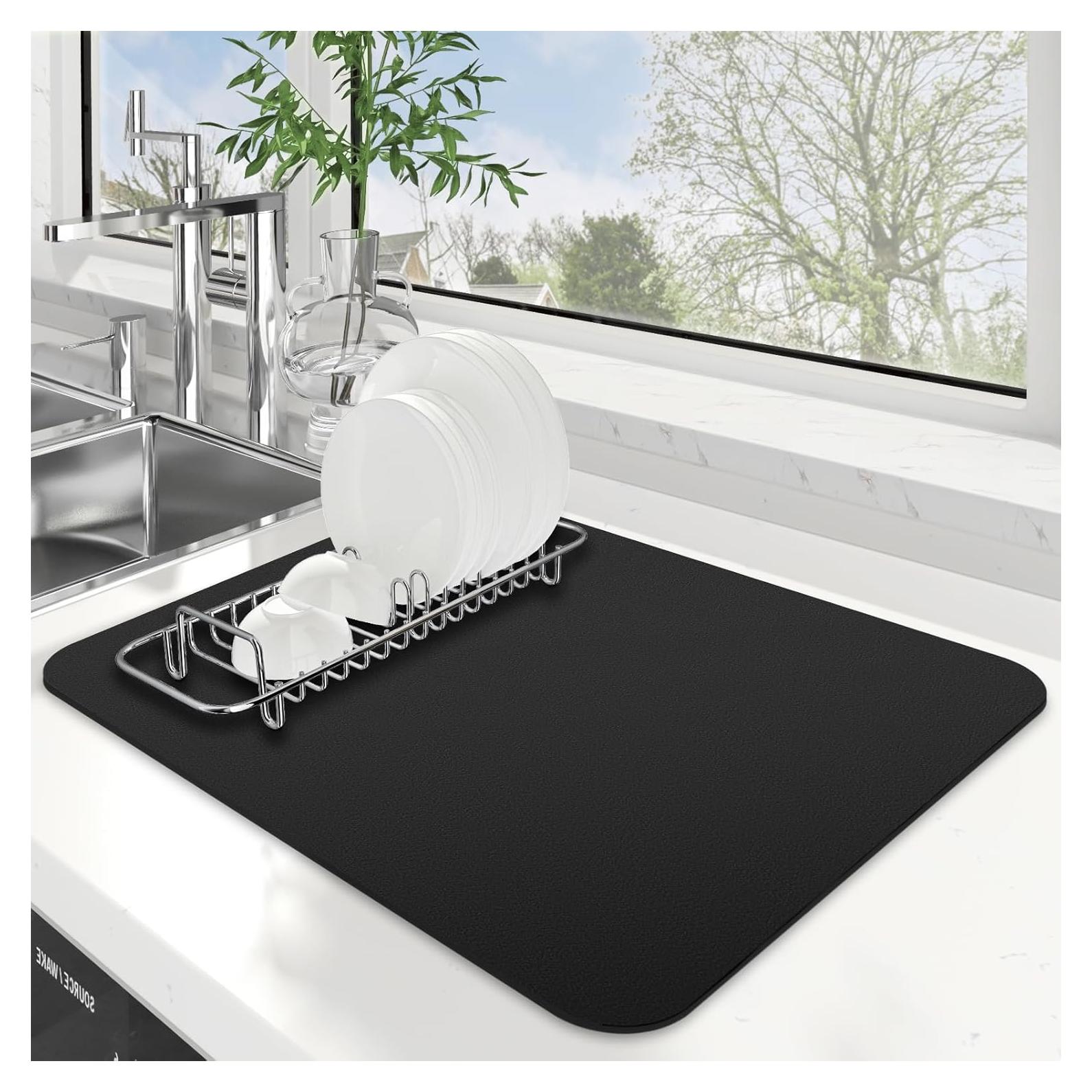 WISELIFE Alfombrilla Secar Platos 46x38cm Absorbente Negro