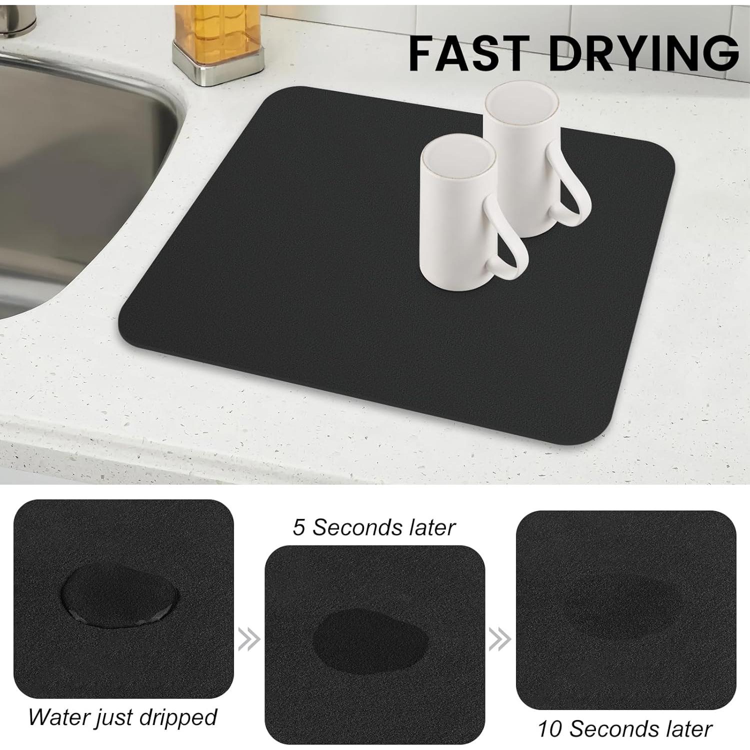 WISELIFE Alfombrilla Secar Platos 46x38cm Absorbente Negro