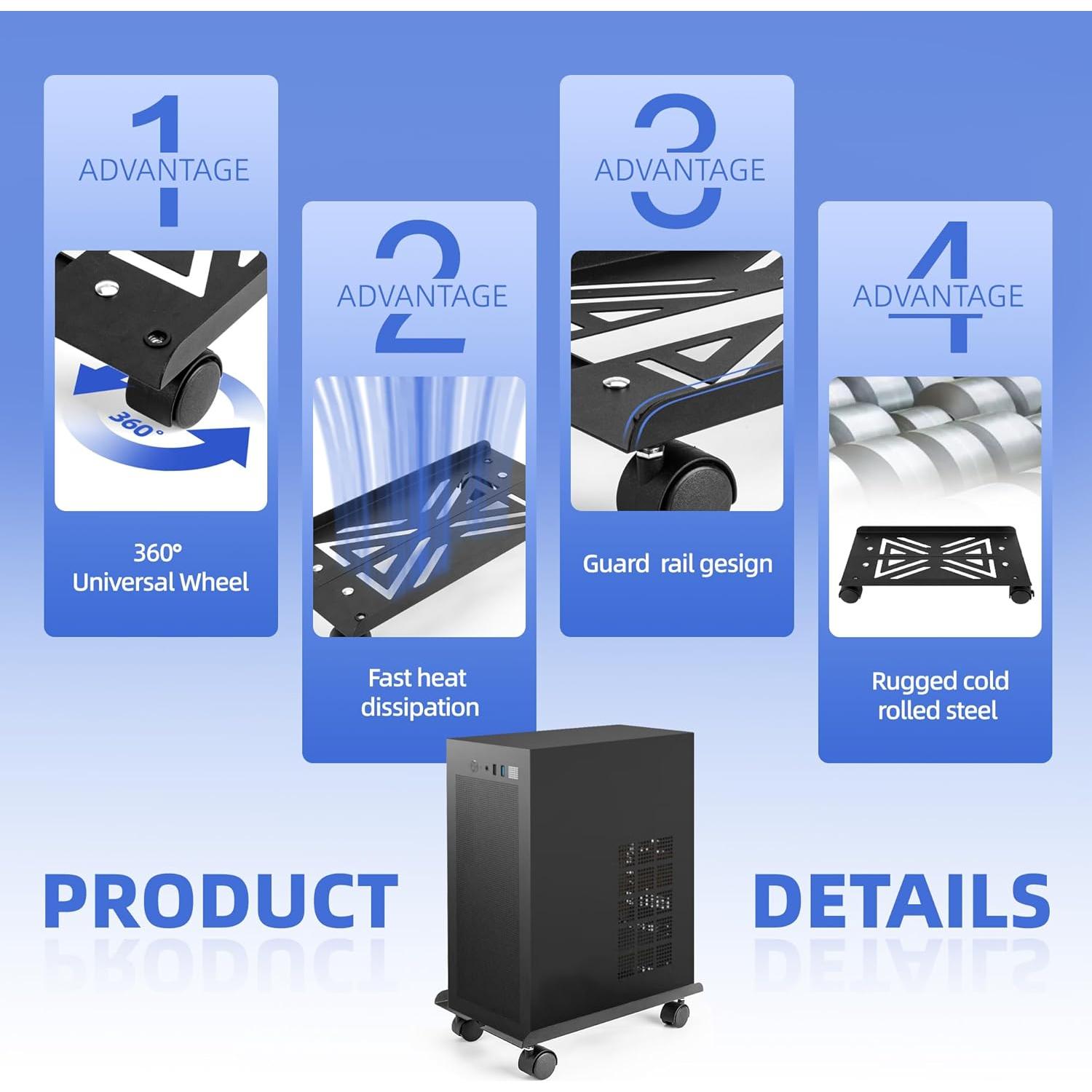 Soporte de CPU UCandy ajustable con ruedas 40x28,5 cm