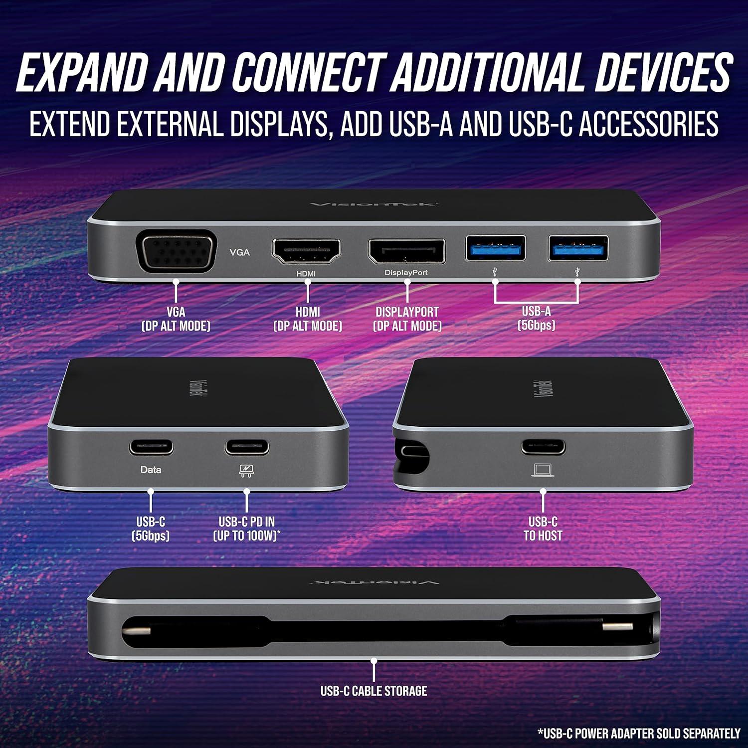Hub USB-C VisionTek VT200 Doble Monitor HDMI DP VGA