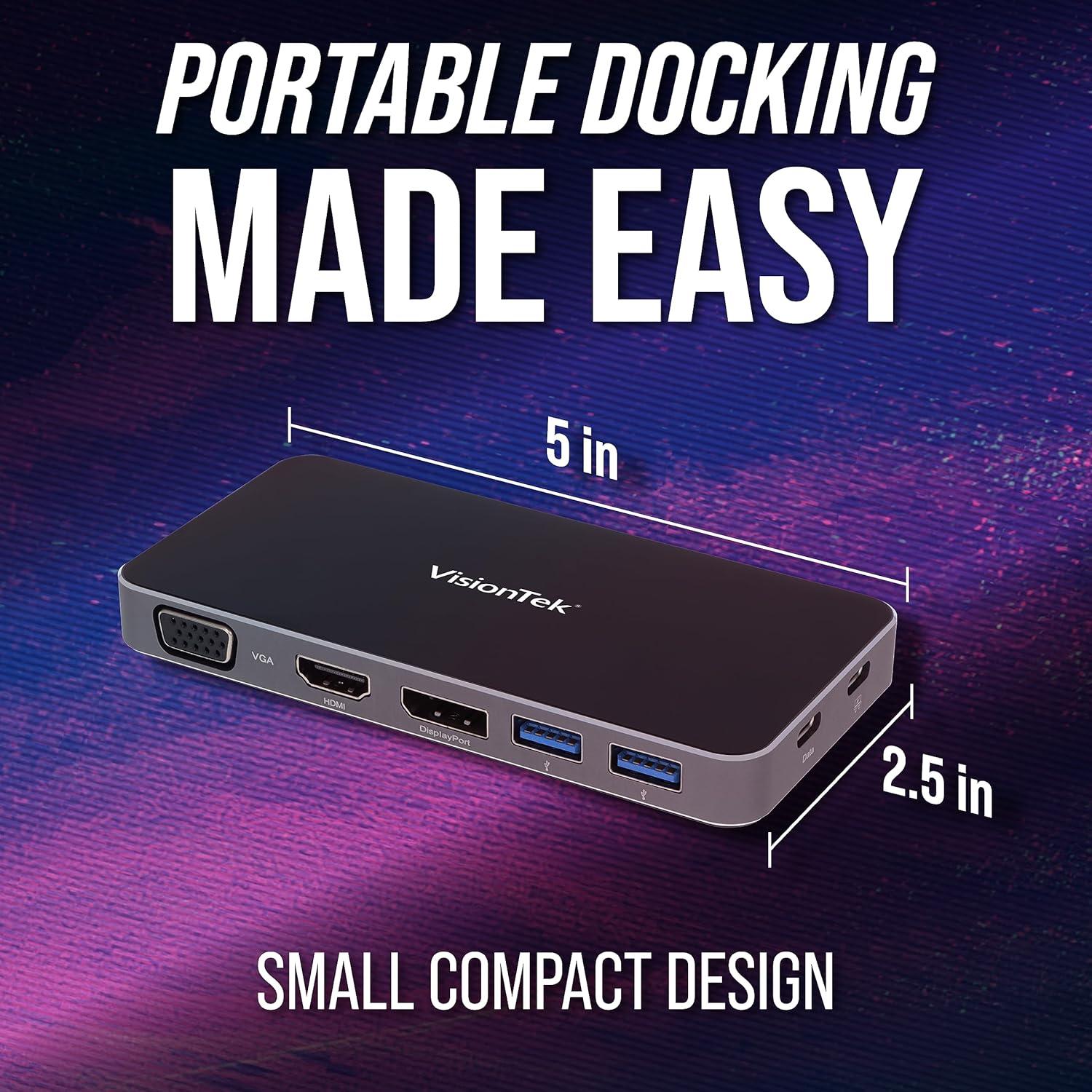 Hub USB-C VisionTek VT200 Doble Monitor HDMI DP VGA