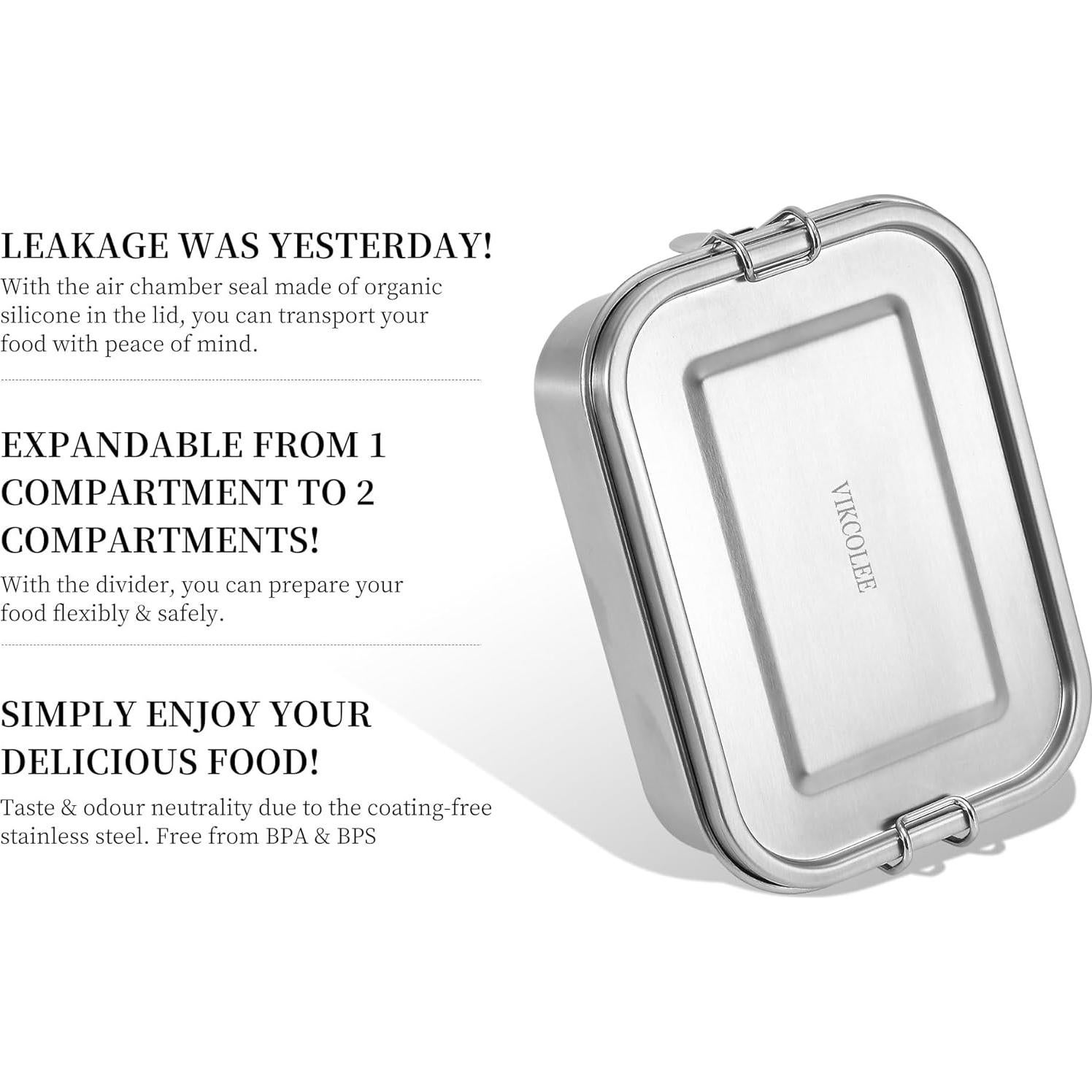 Caja Bento Acero Inoxidable VIKCOLEE 800ML A Prueba de Fugas