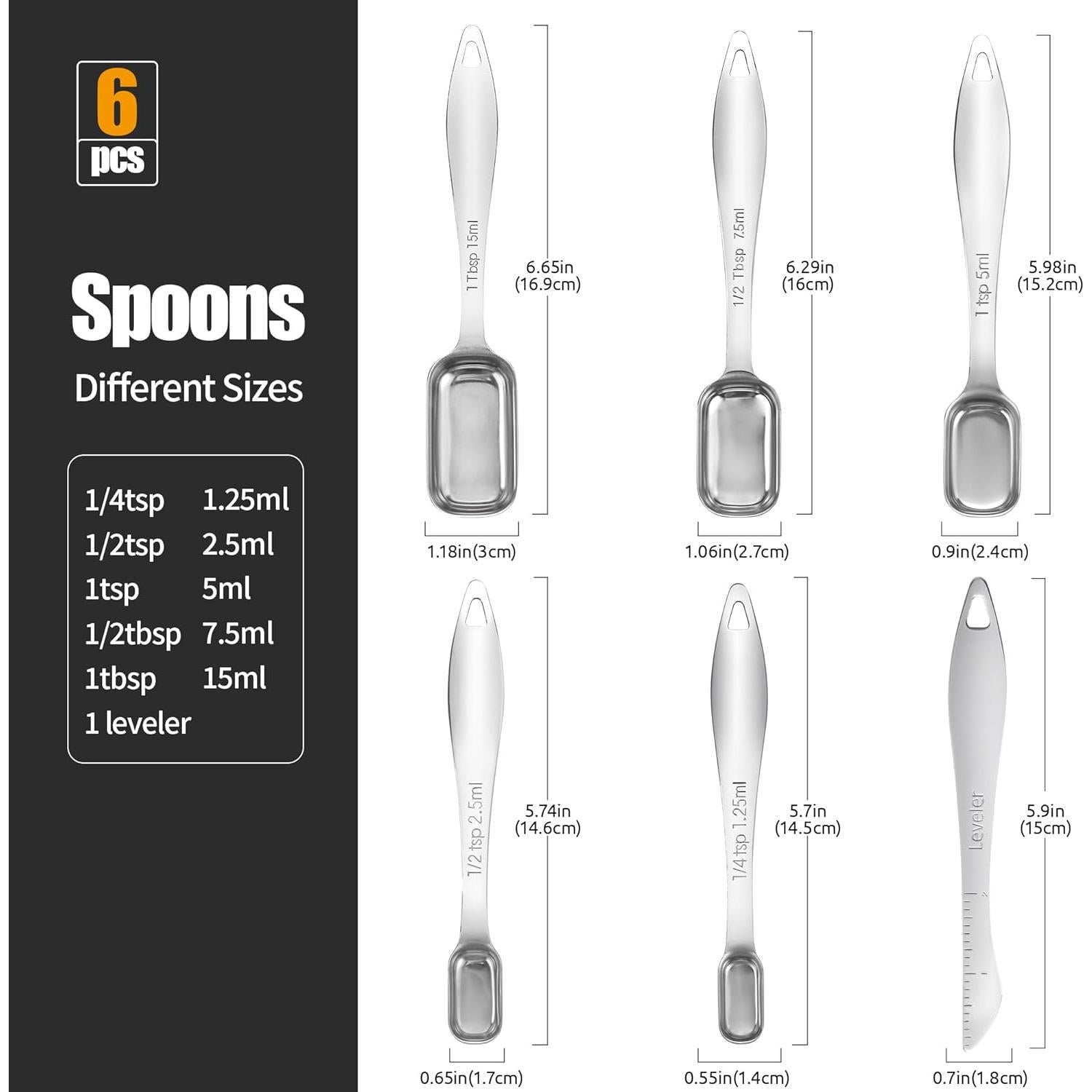 Juego de Cucharas Medidoras Acero Inoxidable Doosu 6 Piezas