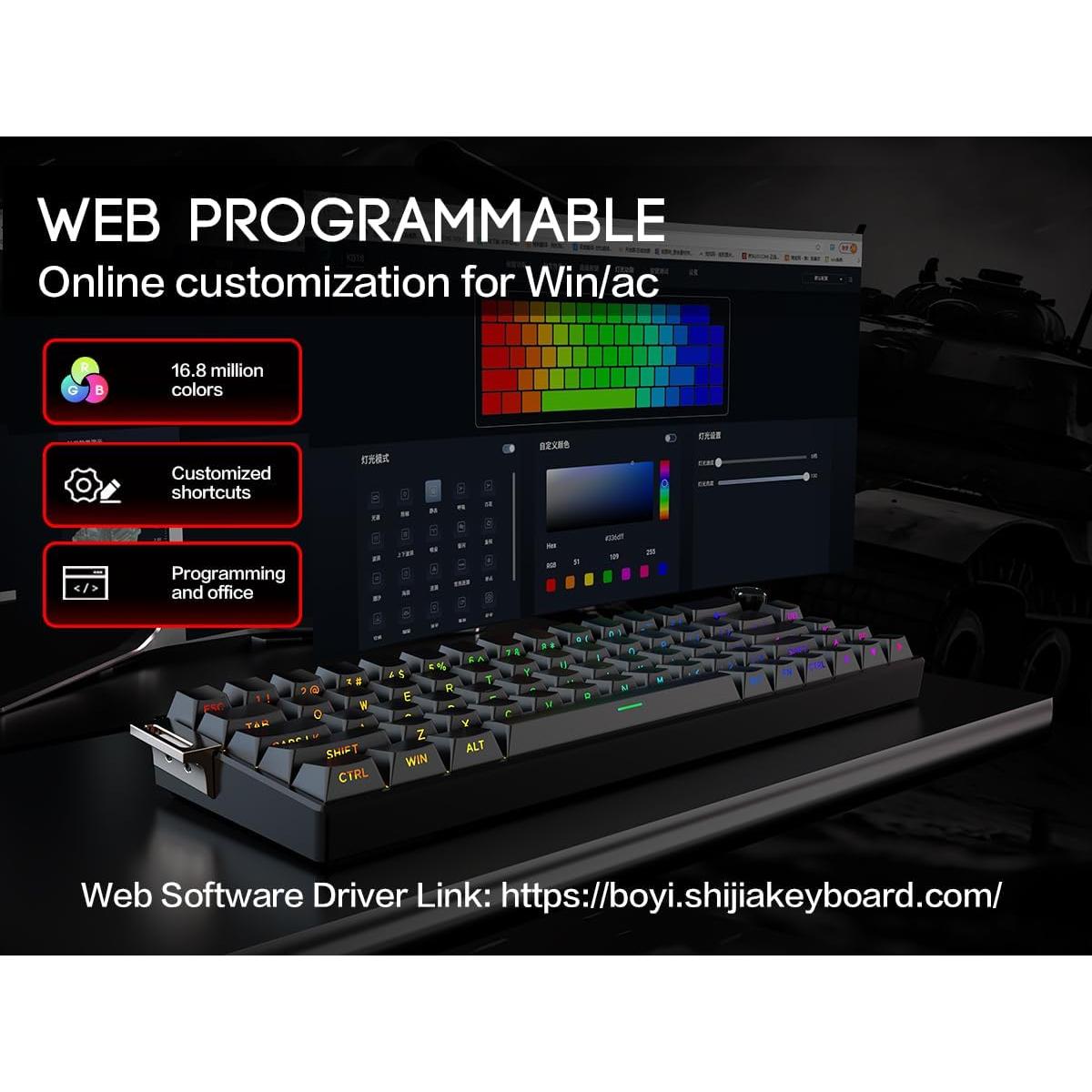 Teclado Mecánico Gaming BOYI 66Pro-Flash RGB USB-C 60%