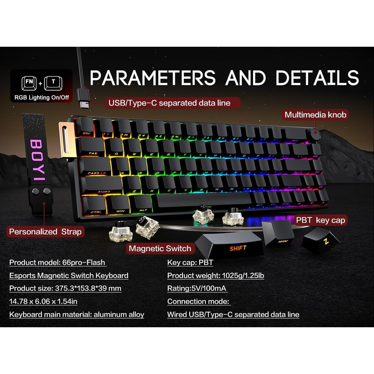 Teclado Mecánico Gaming BOYI 66Pro-Flash RGB USB-C 60%