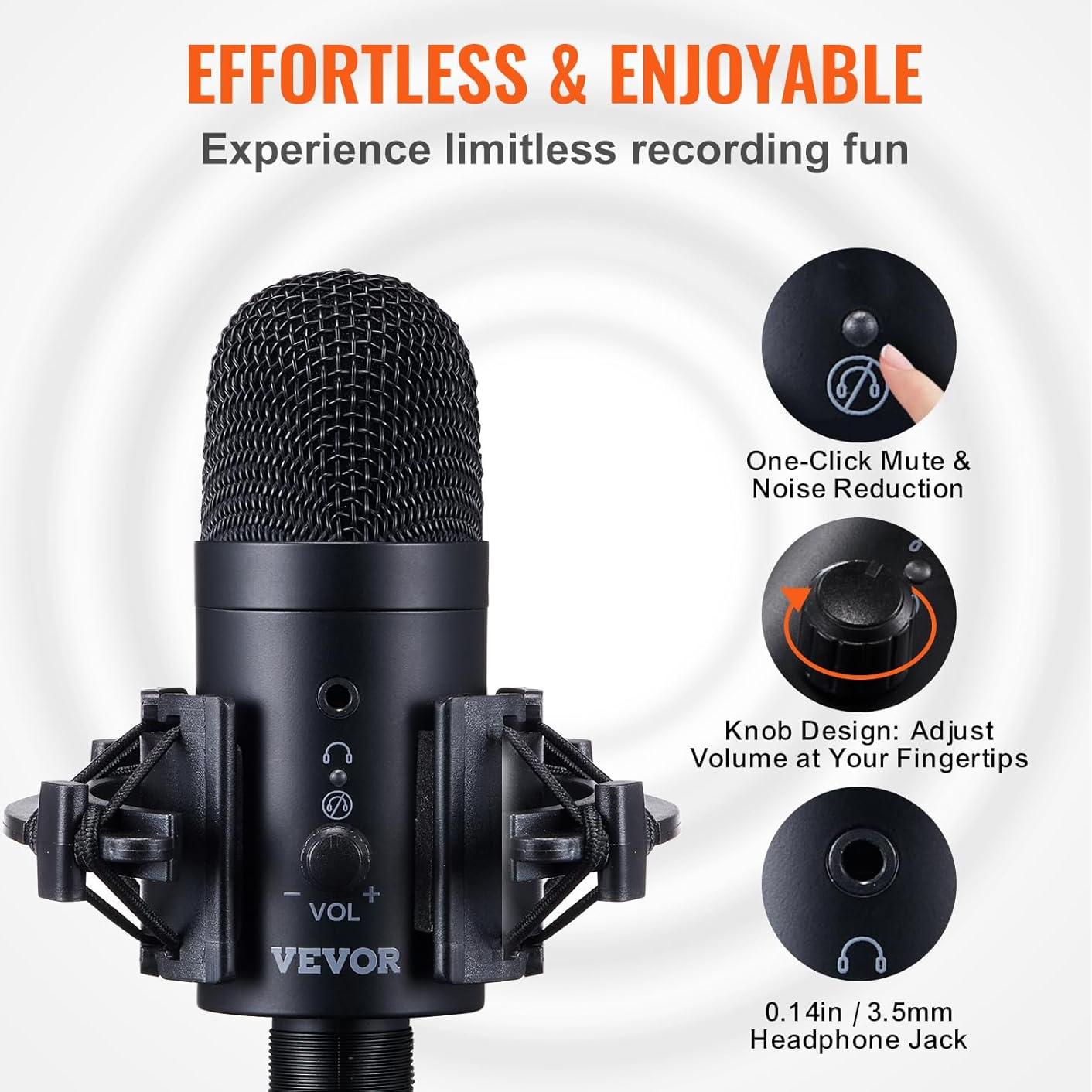 Micrófono USB VEVOR AK-V4, 192kHz/24-bit, Condensador Profesional