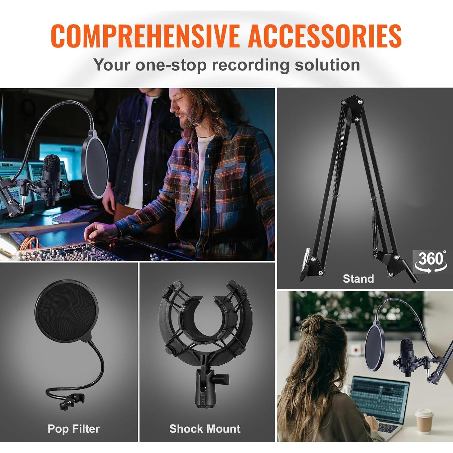 Micrófono USB VEVOR AK-V4, 192kHz/24-bit, Condensador Profesional