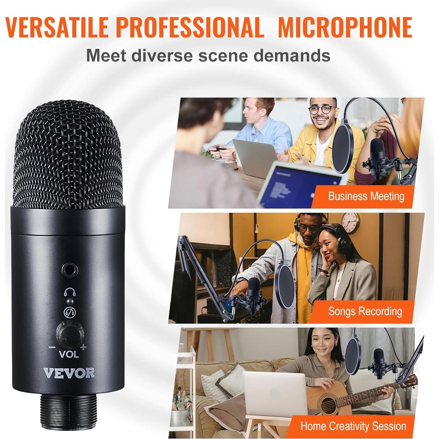 Micrófono USB VEVOR AK-V4, 192kHz/24-bit, Condensador Profesional