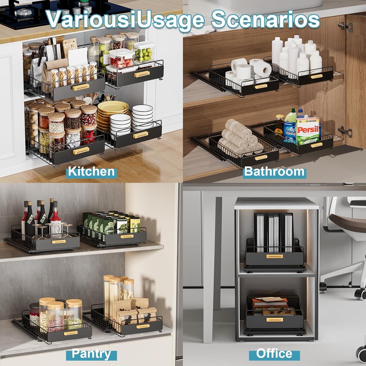 Organizador Bajo Fregadero HOMEBOSILY 2 Paquete Metal Negro