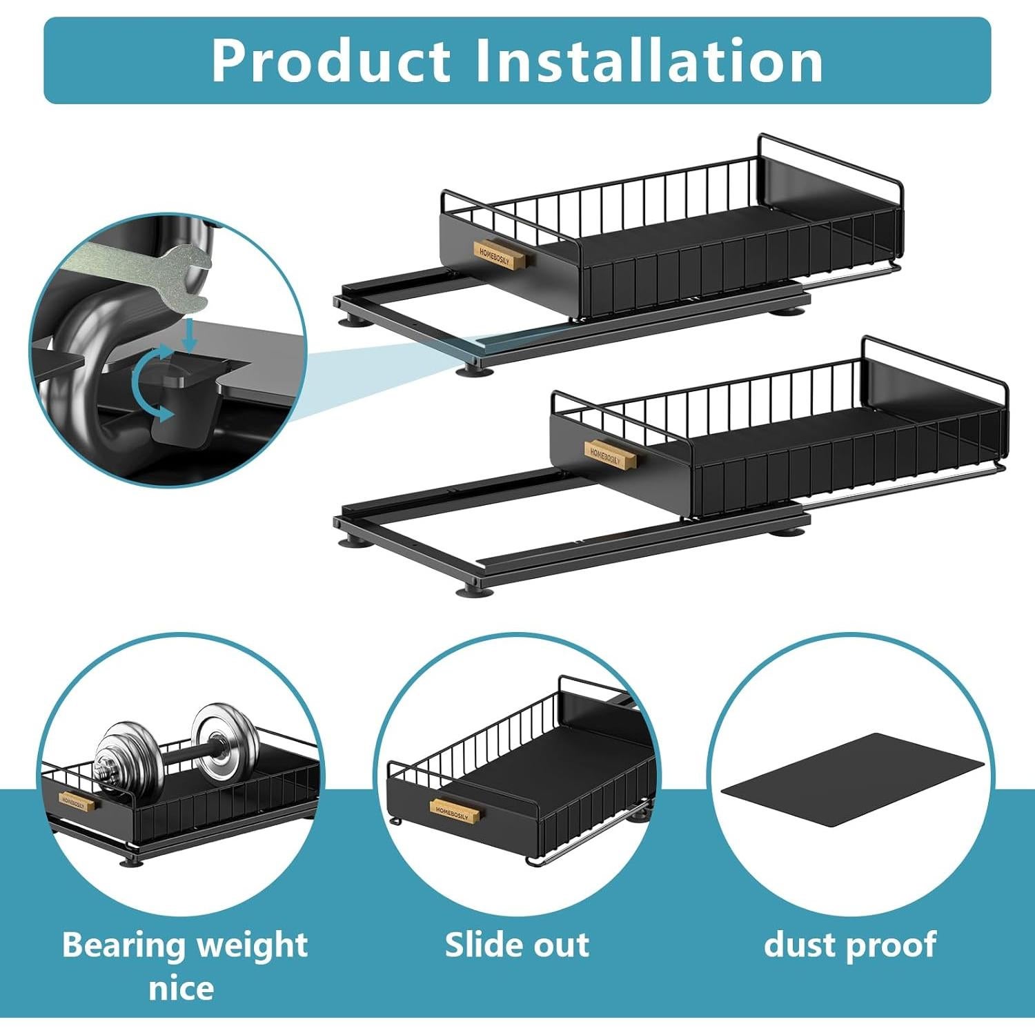 Organizador Bajo Fregadero HOMEBOSILY 2 Paquete Metal Negro