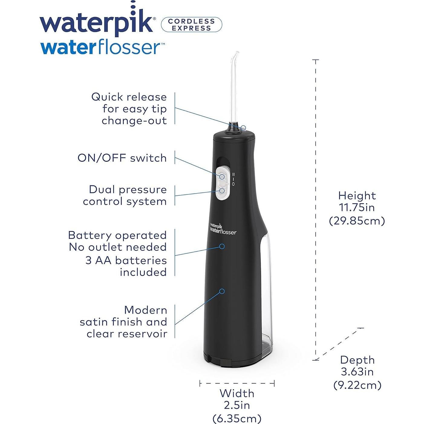 Hilo Dental Portátil Waterpik Cordless Express Negro WF-02