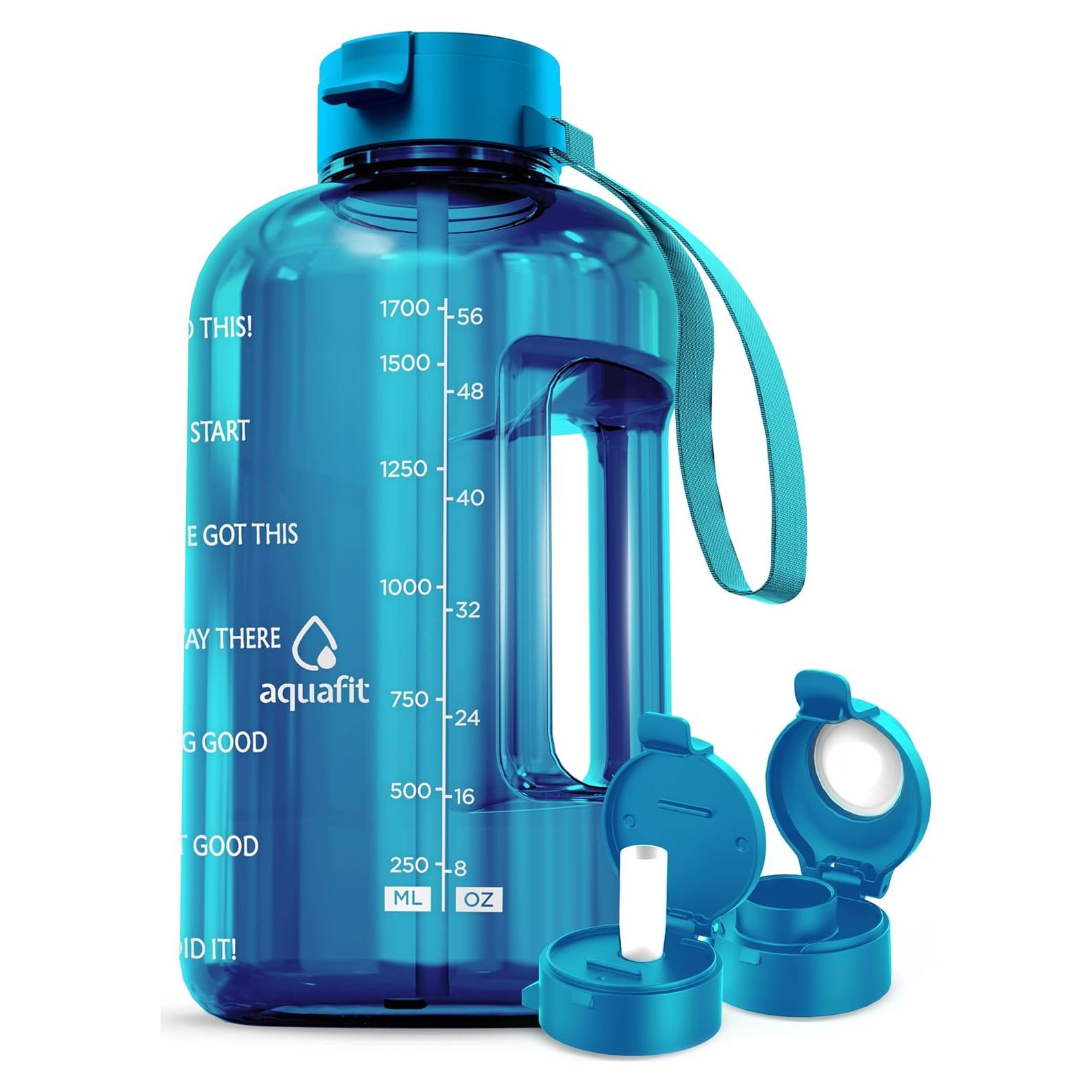 Botella de Agua AQUAFIT 1.89L con Marcador de Tiempo y Popote
