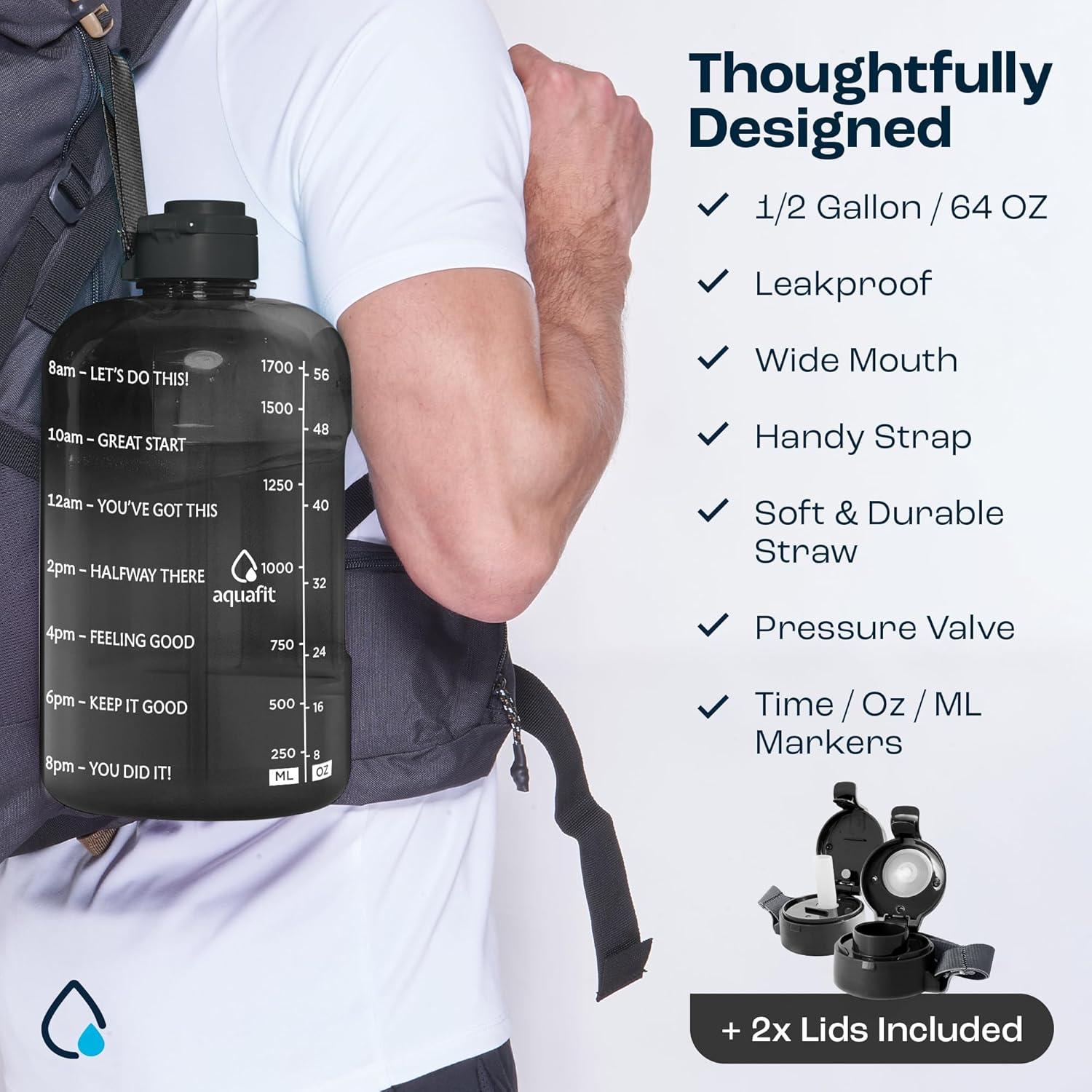 Botella de Agua AQUAFIT 1.89L con Marcador de Tiempo y Popote