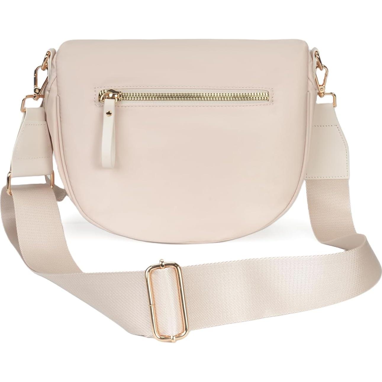 Bolso Cruzado Beige de Nailon para Mujeres - Espacioso y Elegante