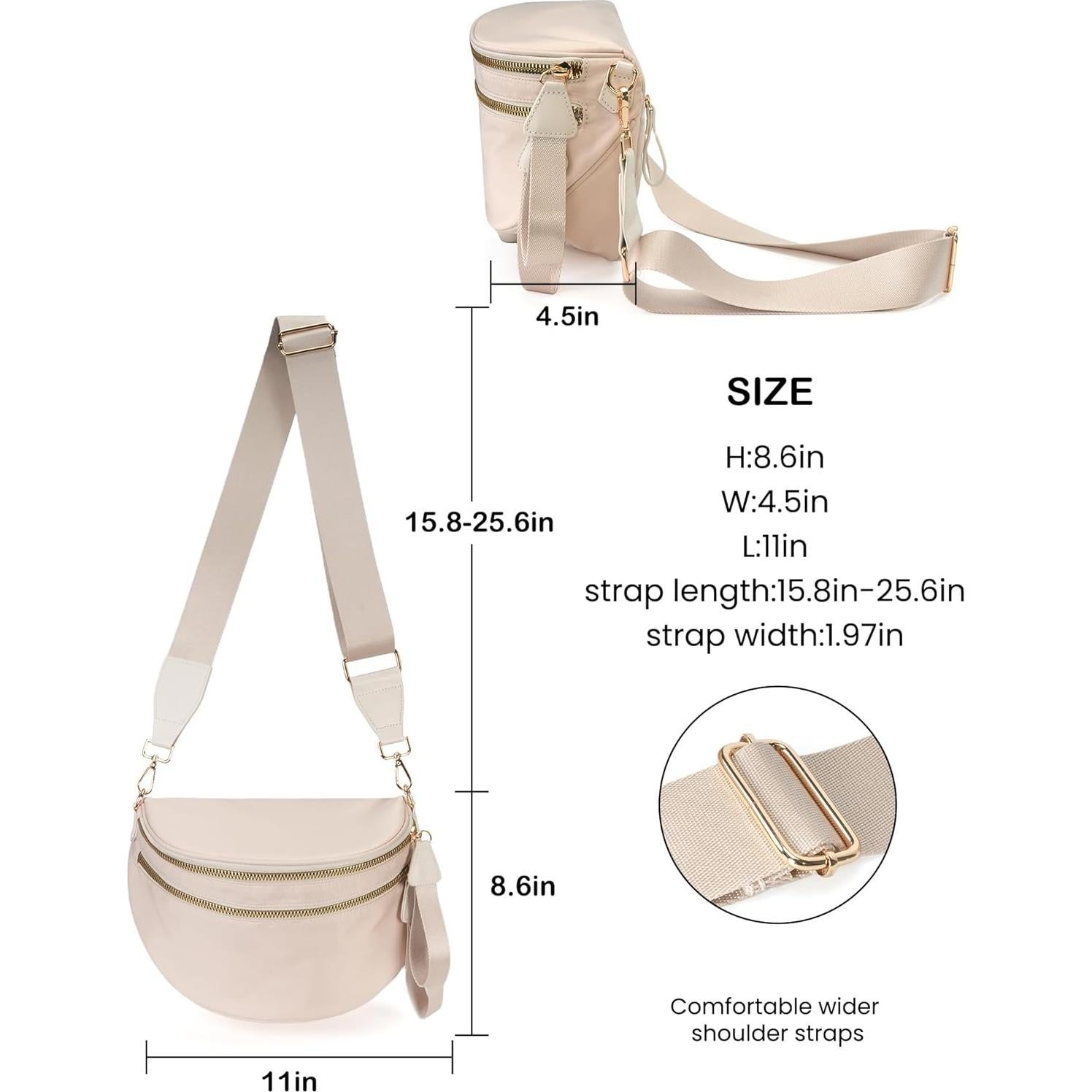 Bolso Cruzado Beige de Nailon para Mujeres - Espacioso y Elegante