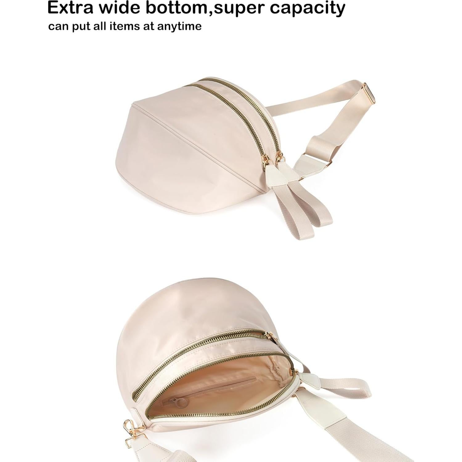 Bolso Cruzado Beige de Nailon para Mujeres - Espacioso y Elegante