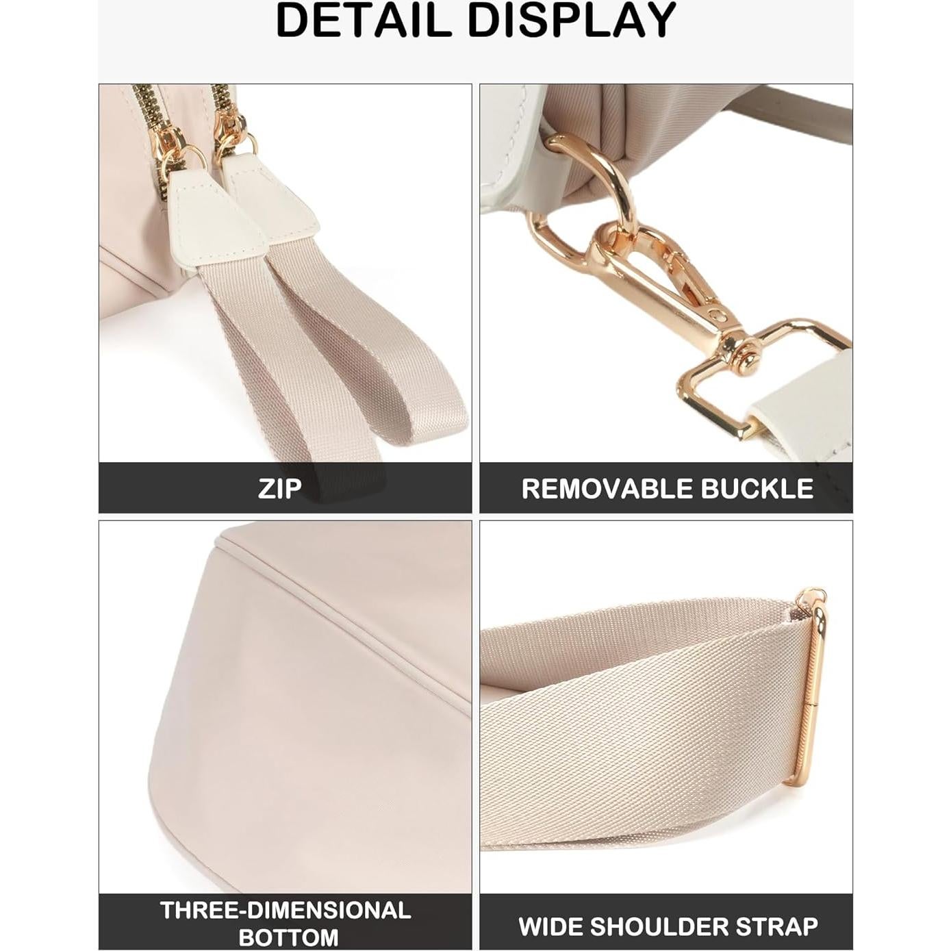 Bolso Cruzado Beige de Nailon para Mujeres - Espacioso y Elegante