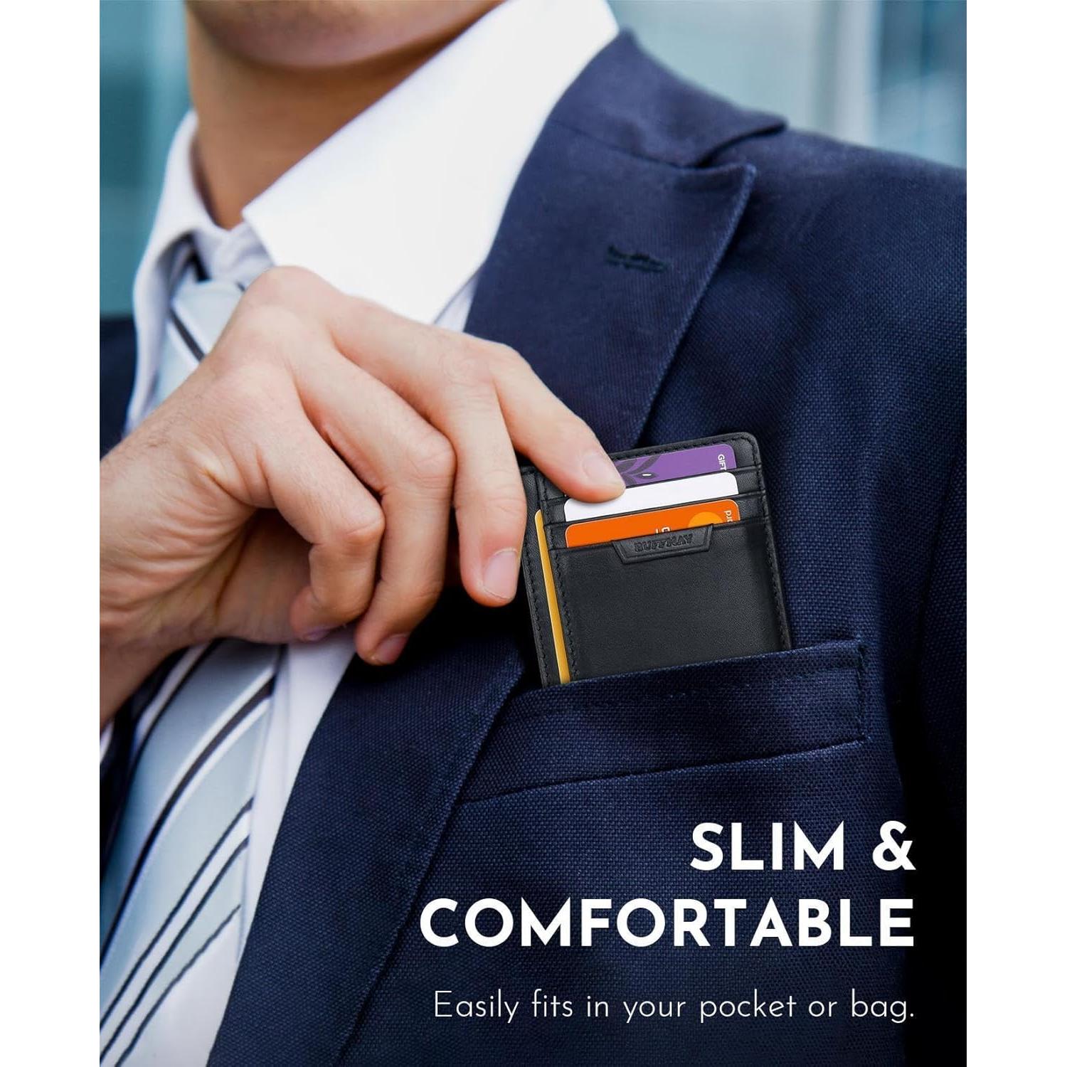 Billetera Slim Buffway RFID Minimalista Negra para Hombre y Mujer