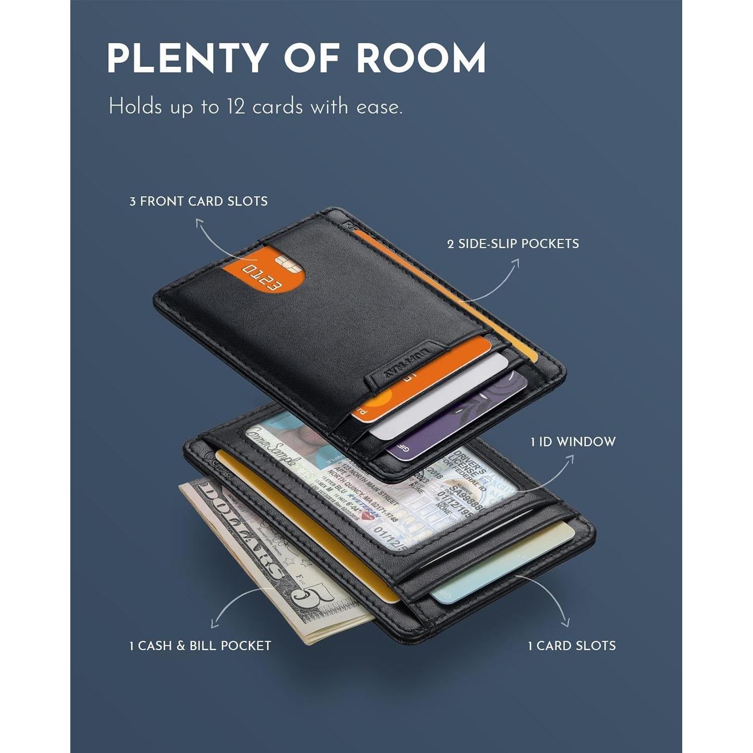 Billetera Slim Buffway RFID Minimalista Negra para Hombre y Mujer