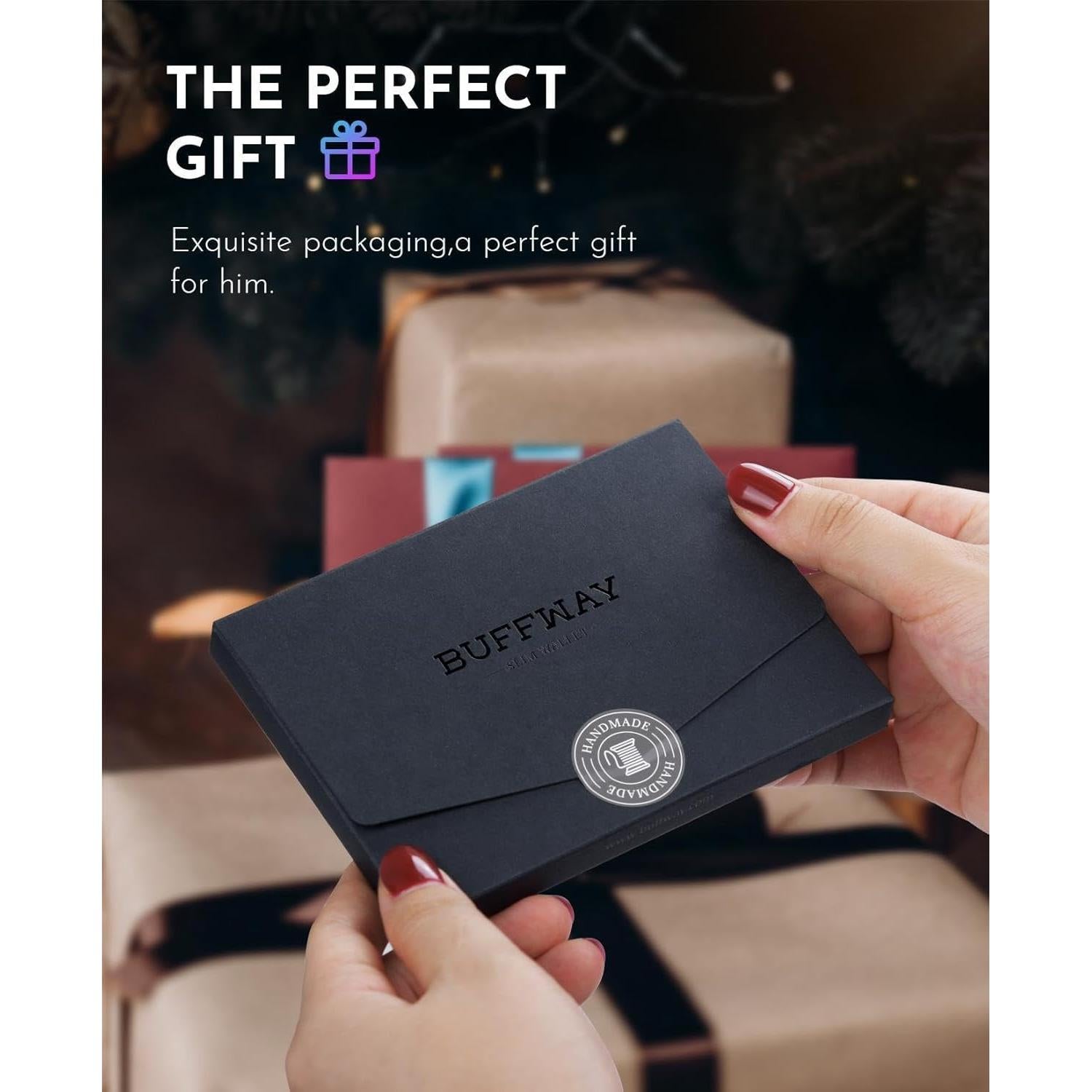 Billetera Slim Buffway RFID Minimalista Negra para Hombre y Mujer