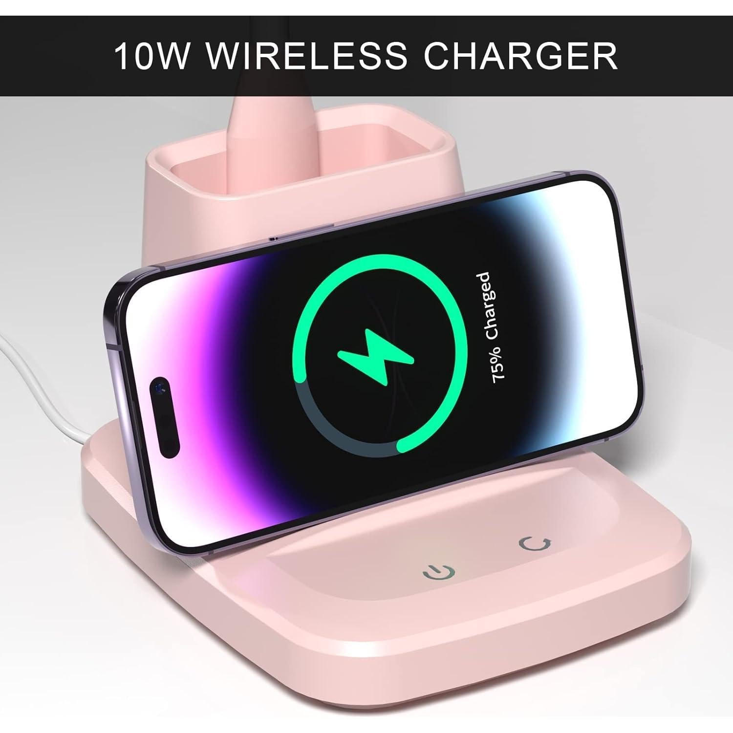 Lámpara de Escritorio LED Vicsoon Rosa con Cargador Inalámbrico