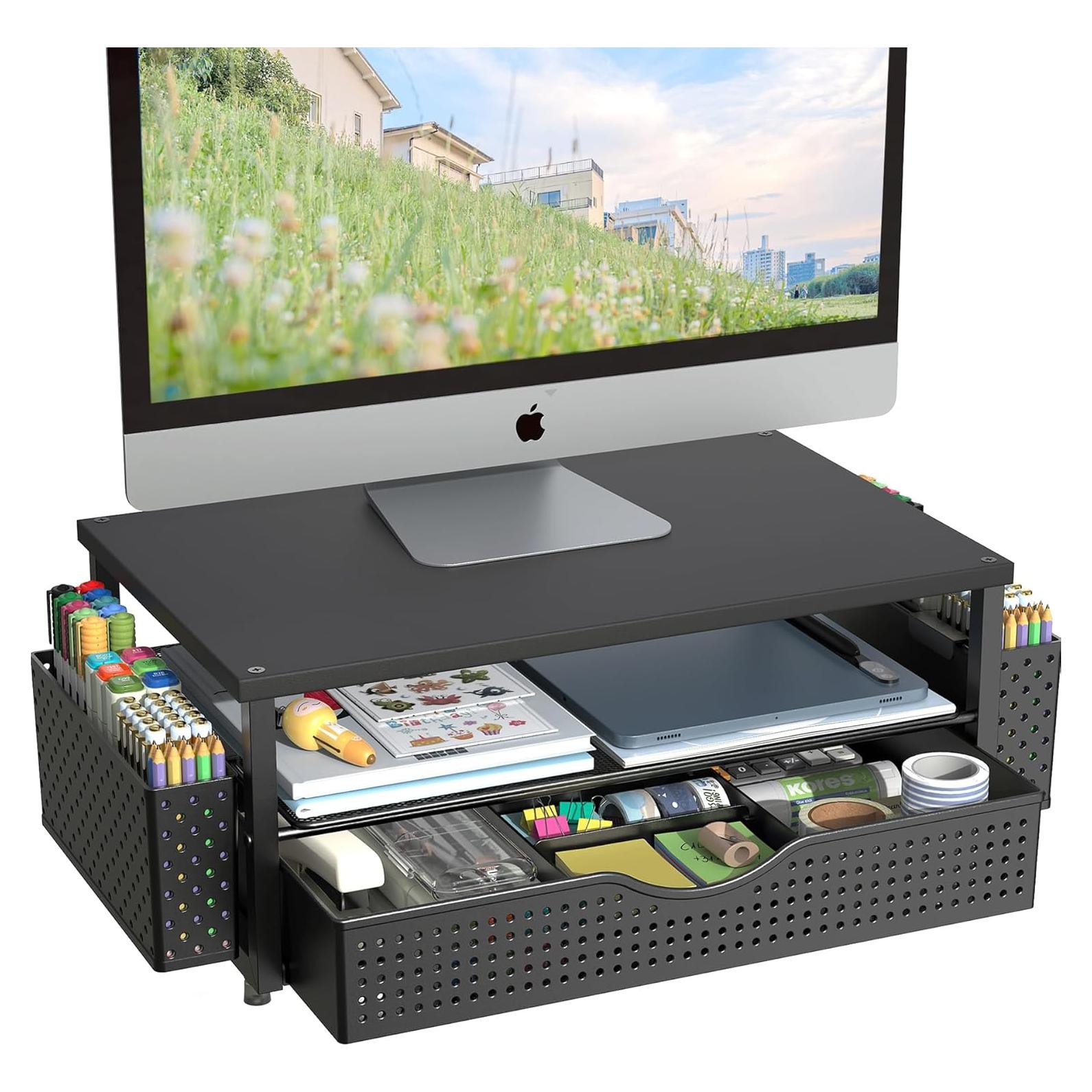 Elevador de Monitor Ergonomico Spacrea con Cajón y Sujetapapeles