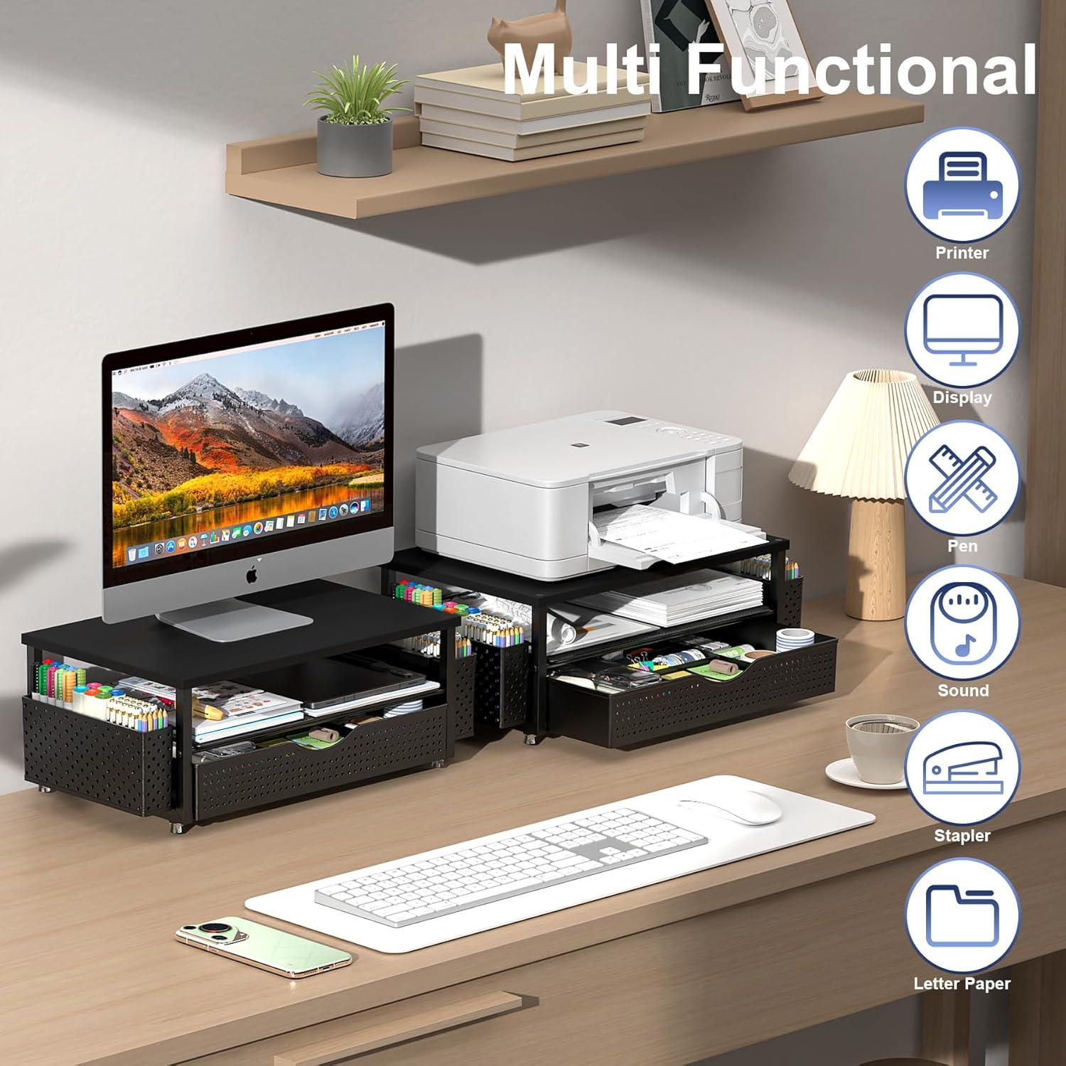 Elevador de Monitor Ergonomico Spacrea con Cajón y Sujetapapeles