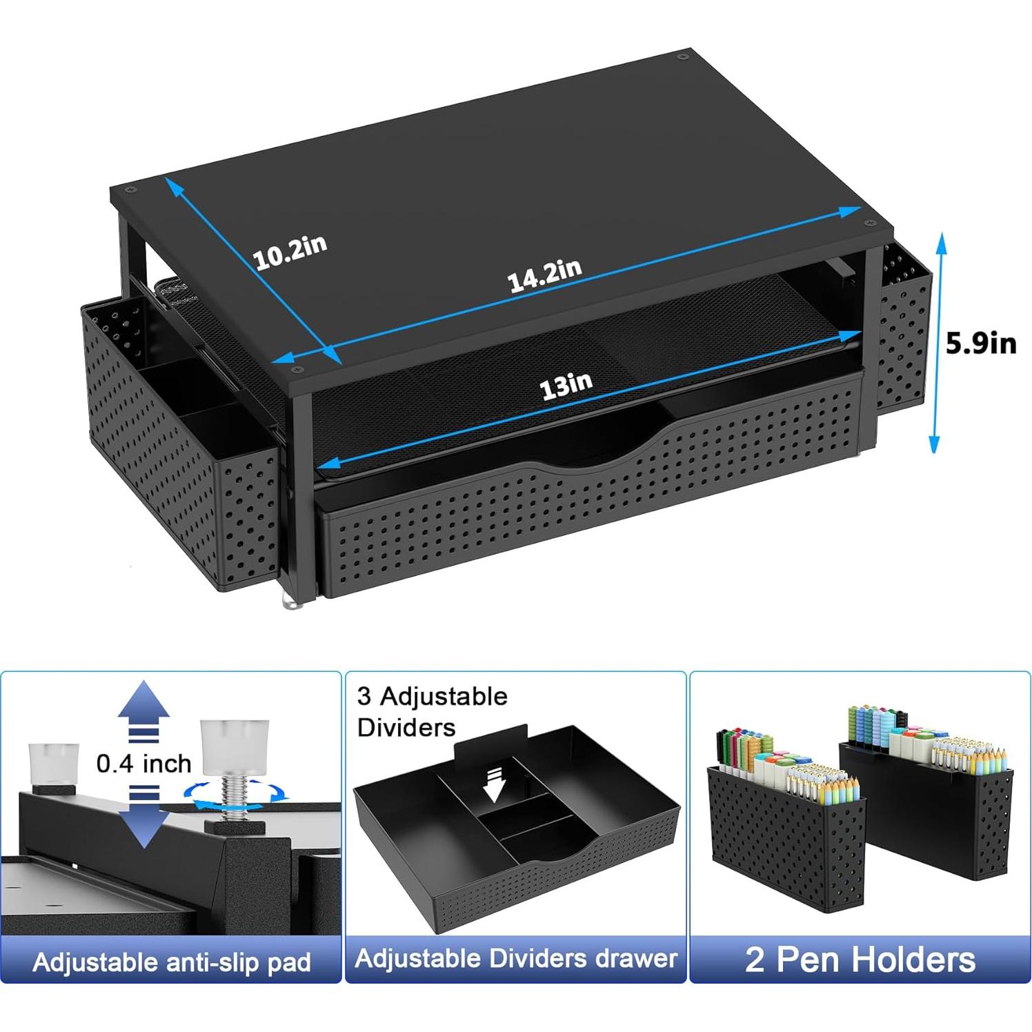 Elevador de Monitor Ergonomico Spacrea con Cajón y Sujetapapeles