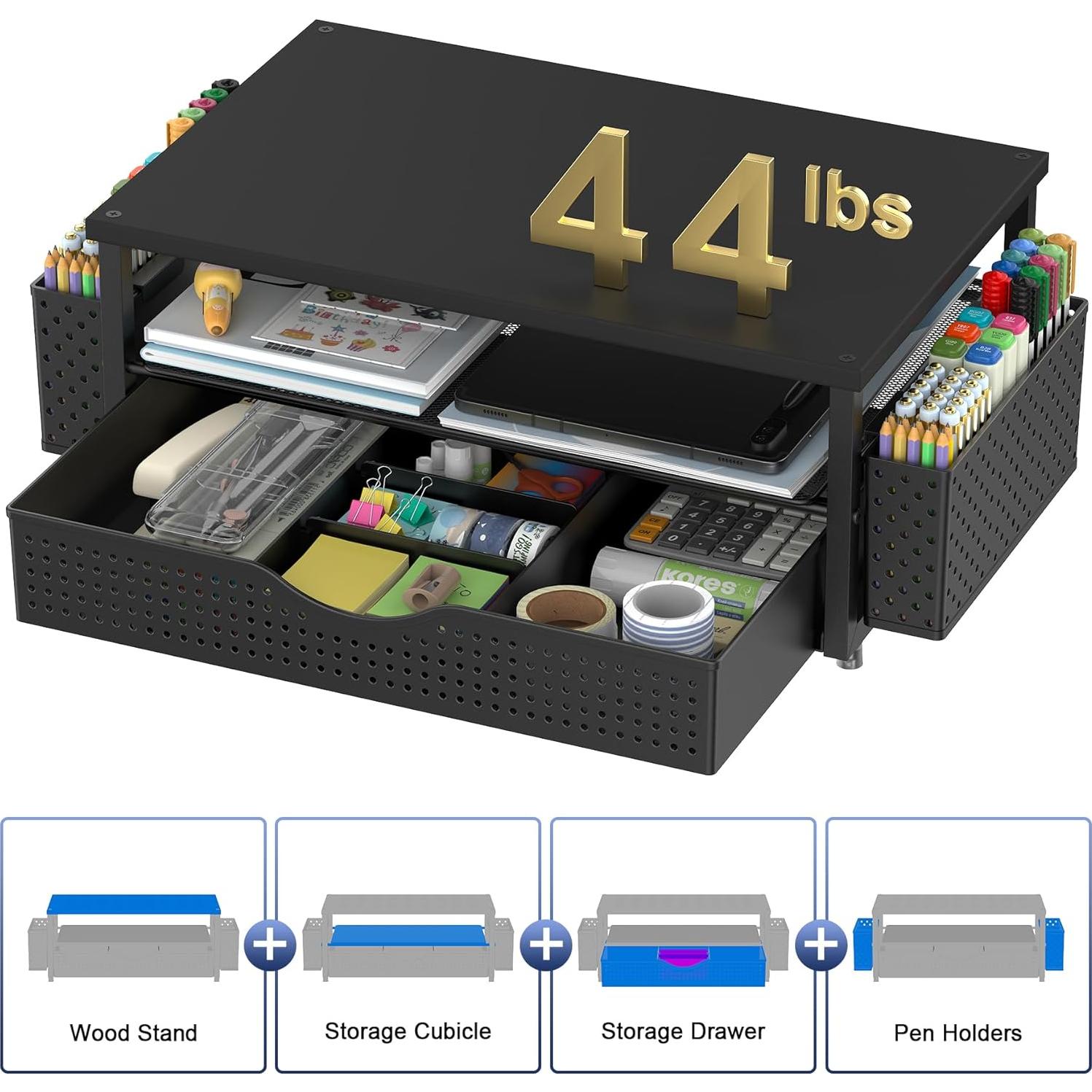 Elevador de Monitor Ergonomico Spacrea con Cajón y Sujetapapeles