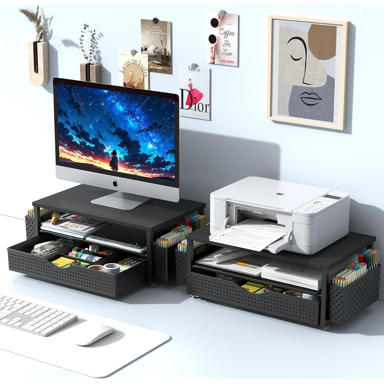 Elevador de Monitor Ergonomico Spacrea con Cajón y Sujetapapeles