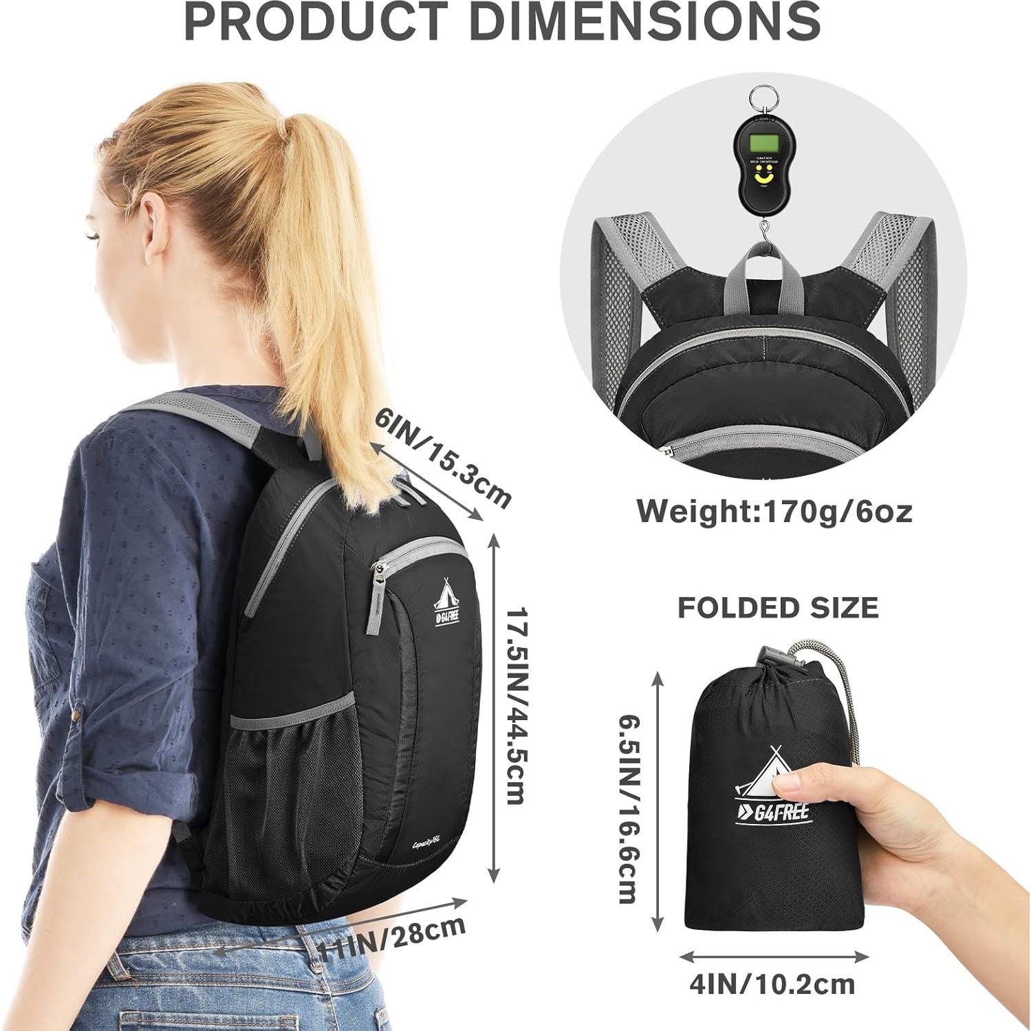 Mochila de Senderismo Plegable G4Free 16L Negra Ligera