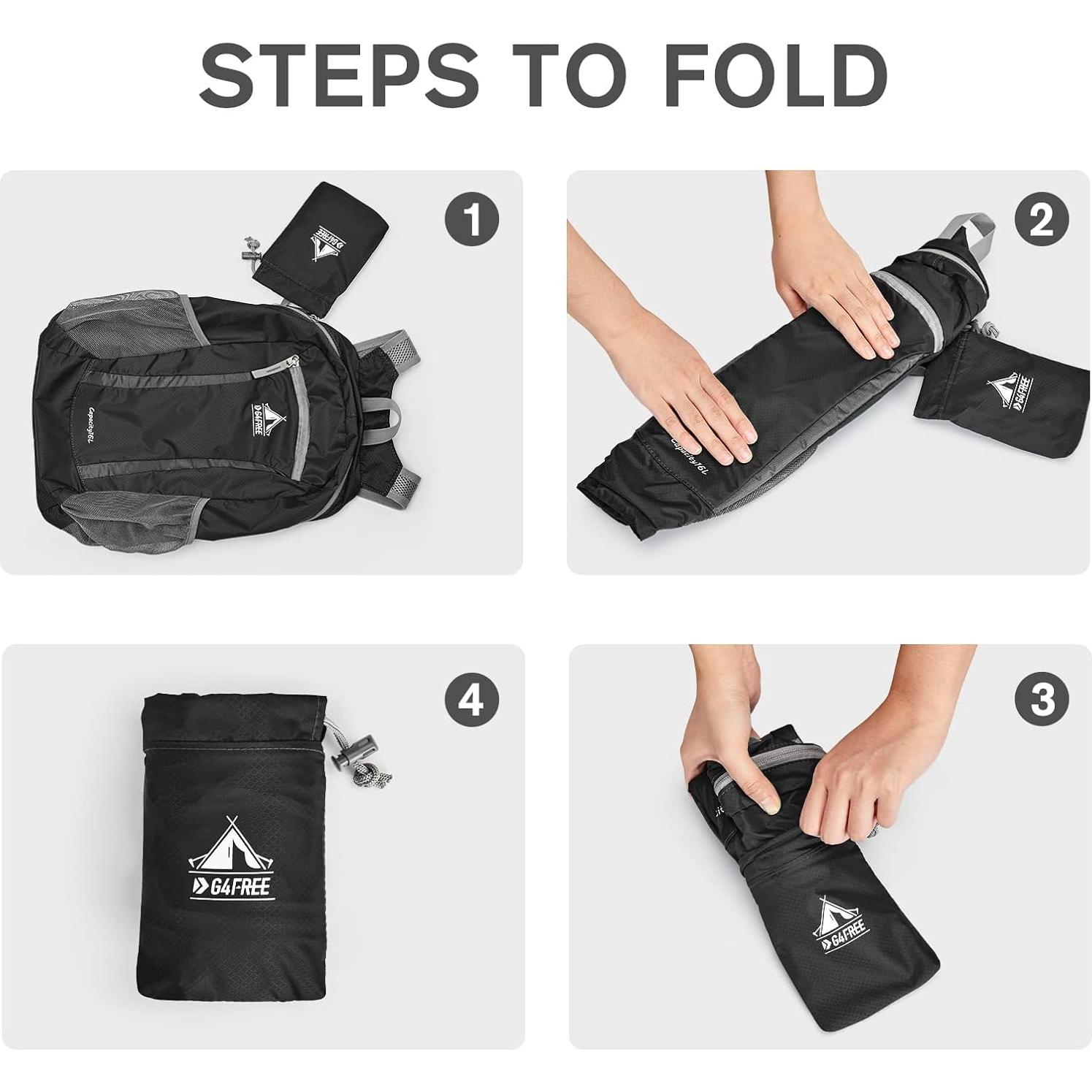 Mochila de Senderismo Plegable G4Free 16L Negra Ligera