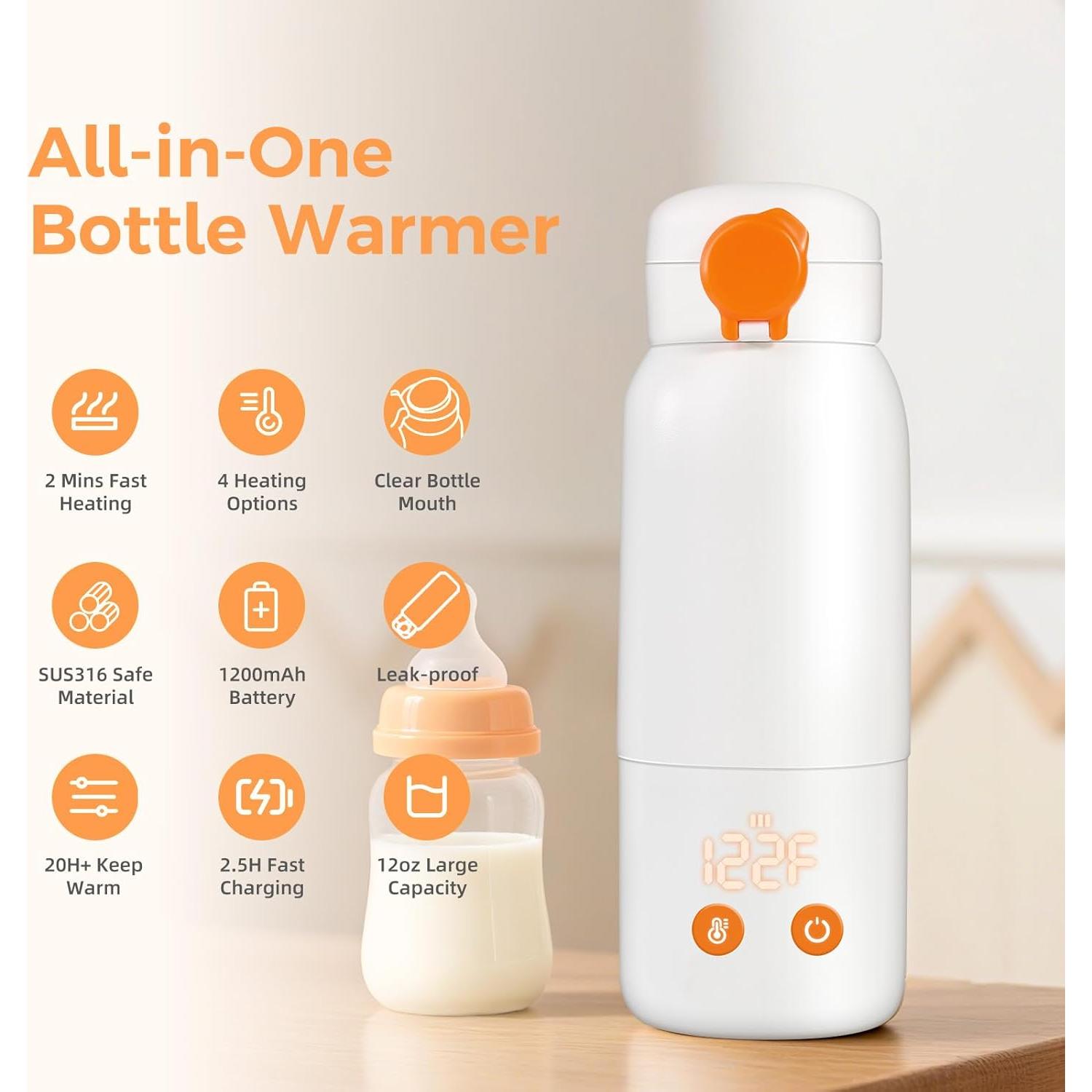 Calentador de Botellas Portátil Naranja 12oz - Calentamiento Rápido