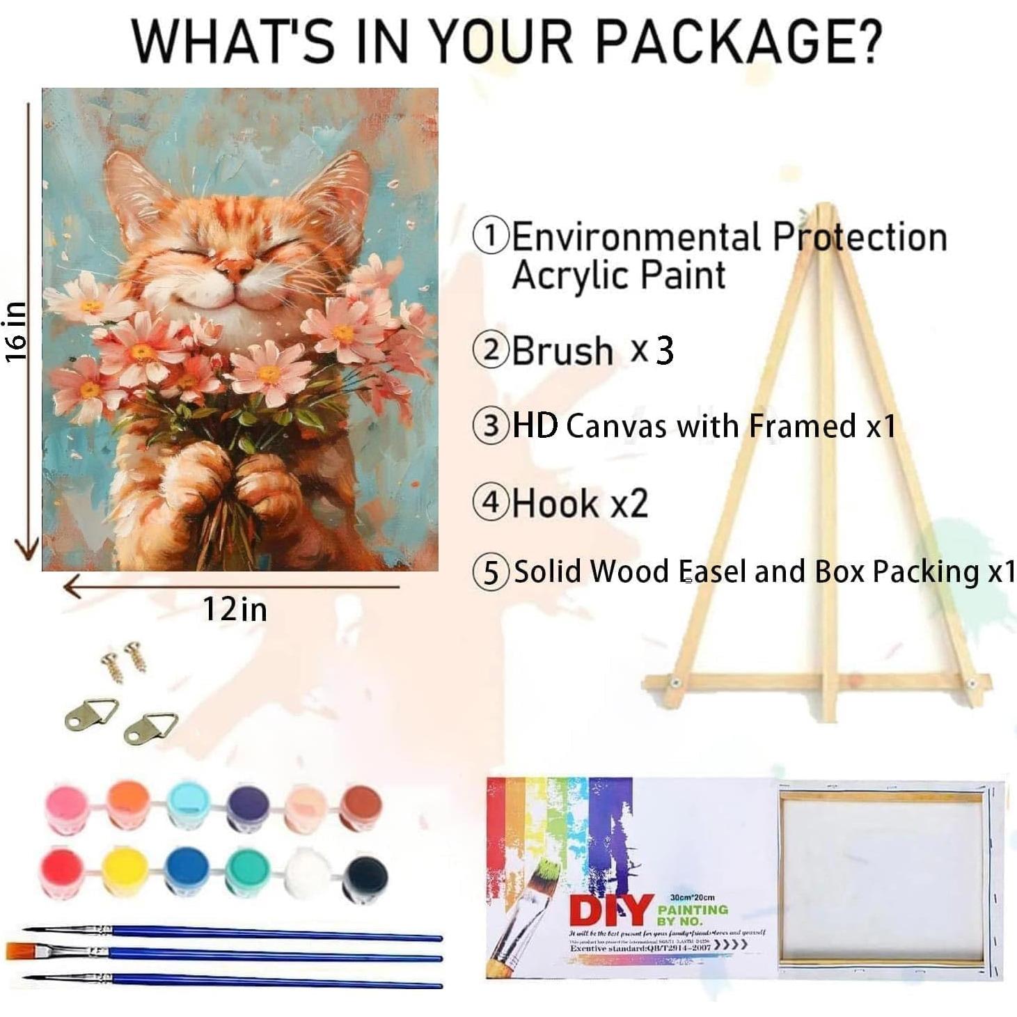 Kit de Pintura por Números Clendo Gato 30.48x40.64cm Enmarcado