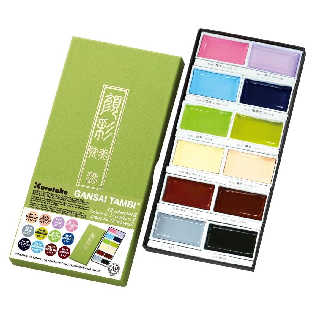 Juego de Acuarelas Kuretake Gansai Tambi 12 Colores Matizados