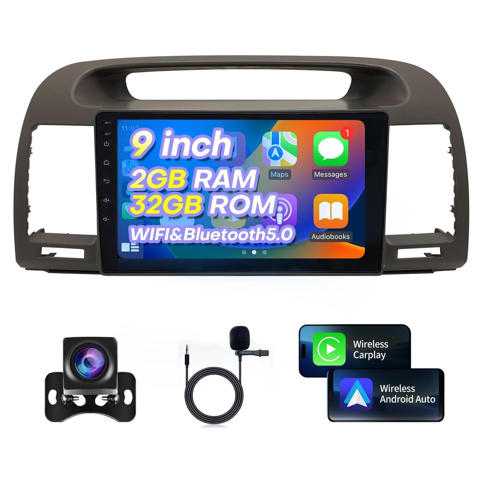 Radio for Toyota Camry Car Stereo 2002 2003 2004 2005 2006 9 inch Touch Screen Wireless Carplay&Android Auto GPS Head Unit Bluetooth,WiFi,GPS,Backup Camera,SWC,FM Pantalla para