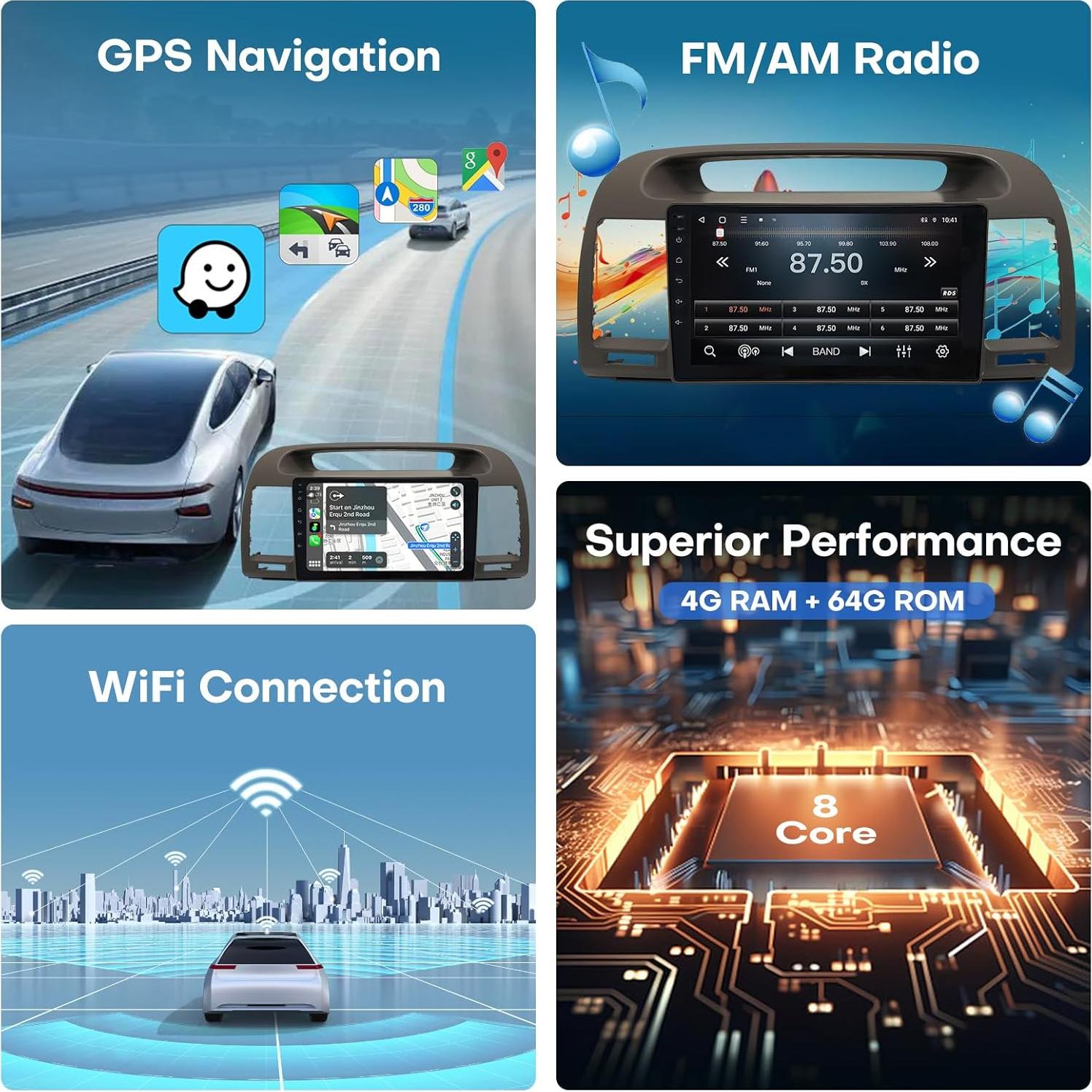 Radio for Toyota Camry Car Stereo 2002 2003 2004 2005 2006 9 inch Touch Screen Wireless Carplay&Android Auto GPS Head Unit Bluetooth,WiFi,GPS,Backup Camera,SWC,FM Pantalla para